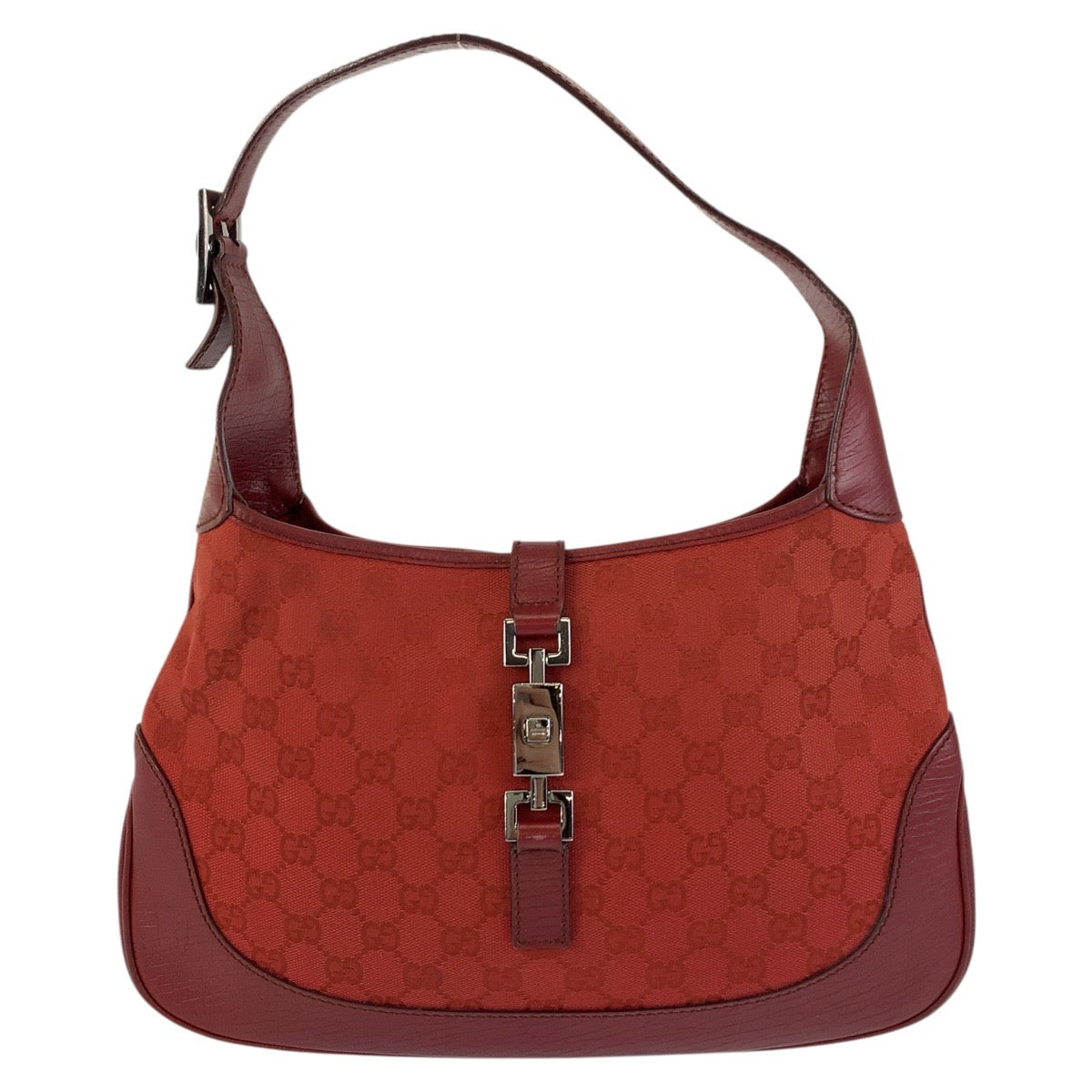 18176
GUCCI グッチ ジャッキー レッド シルバー金具 GGキャンバス / レザー 00963 ホーボー ショルダーバッグ  レディース ABP56