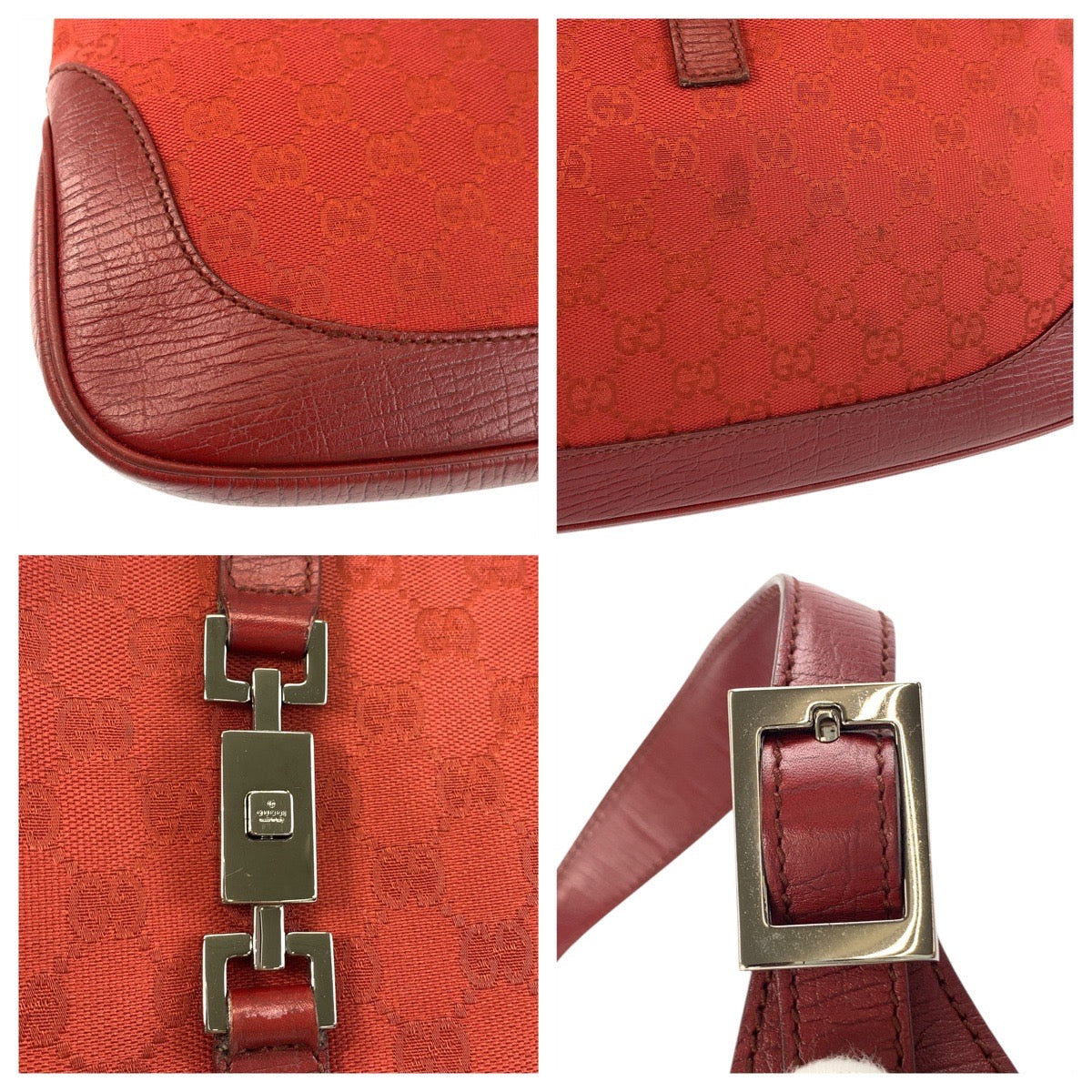 18176
GUCCI グッチ ジャッキー レッド シルバー金具 GGキャンバス / レザー 00963 ホーボー ショルダーバッグ  レディース ABP56