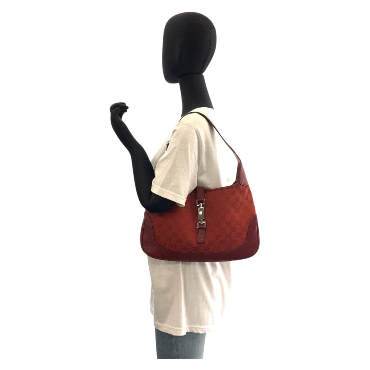 18176
GUCCI グッチ ジャッキー レッド シルバー金具 GGキャンバス / レザー 00963 ホーボー ショルダーバッグ  レディース ABP56