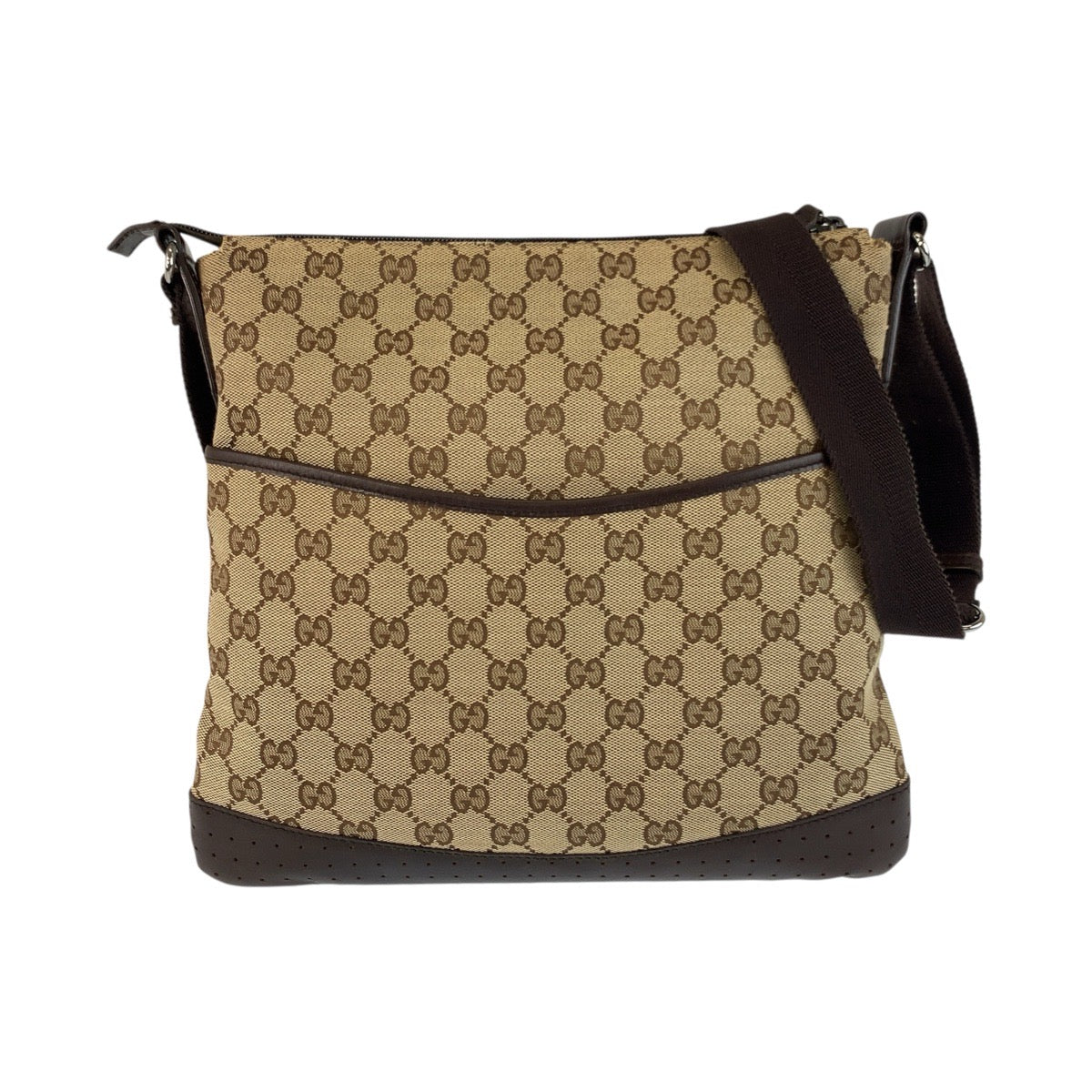 18177
GUCCI グッチ ベージュ ブラウン シルバー金具 GGキャンバス / レザー 145857 ショルダーバッグ メッセンジャーバッグ  レディース ABP43