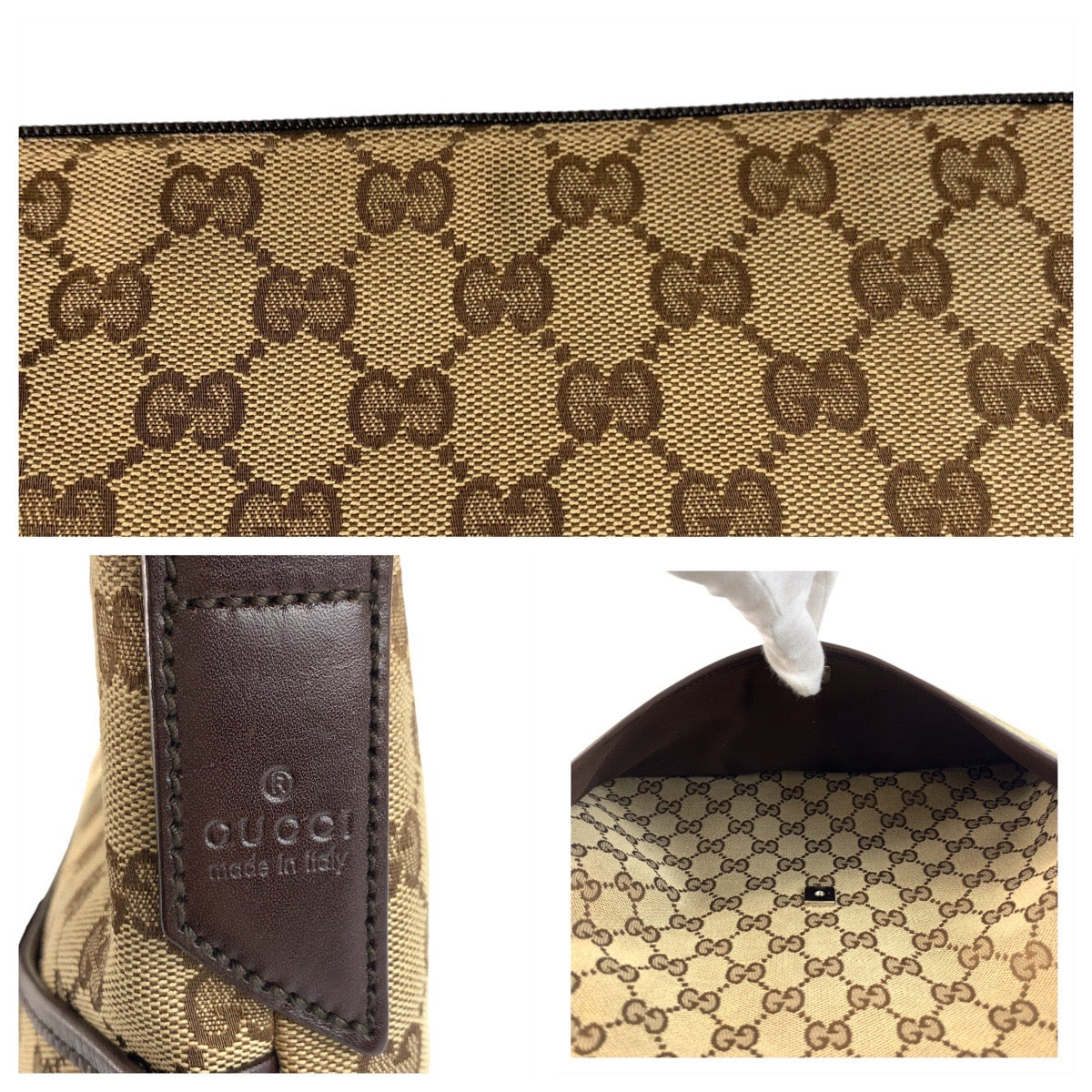 18177
GUCCI グッチ ベージュ ブラウン シルバー金具 GGキャンバス / レザー 145857 ショルダーバッグ メッセンジャーバッグ  レディース ABP43