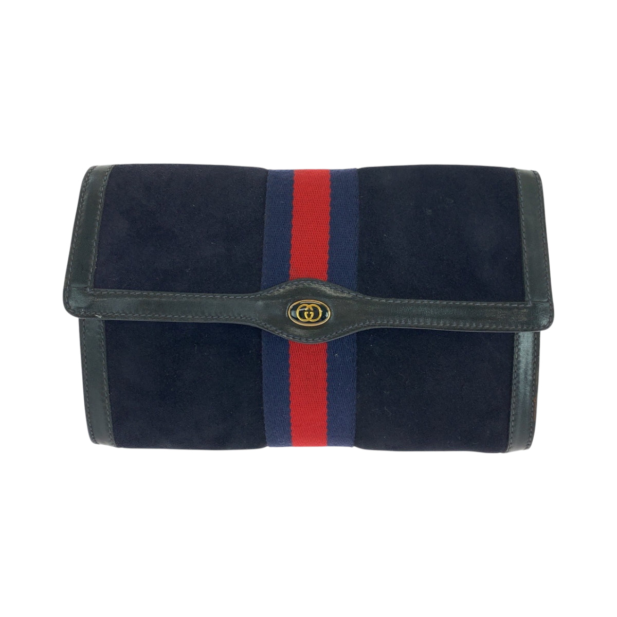 18178
GUCCI グッチ ヴィンテージ オールドグッチ ネイビー レッド ゴールド金具 スウェード 67 014 3088 クラッチバッグ セカンドバッグ  レディース AB