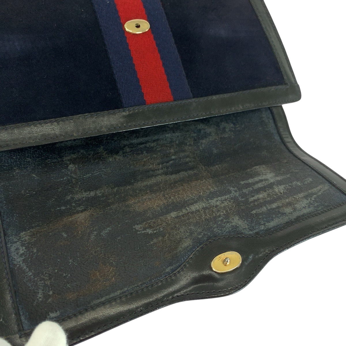 18178
GUCCI グッチ ヴィンテージ オールドグッチ ネイビー レッド ゴールド金具 スウェード 67 014 3088 クラッチバッグ セカンドバッグ  レディース AB
