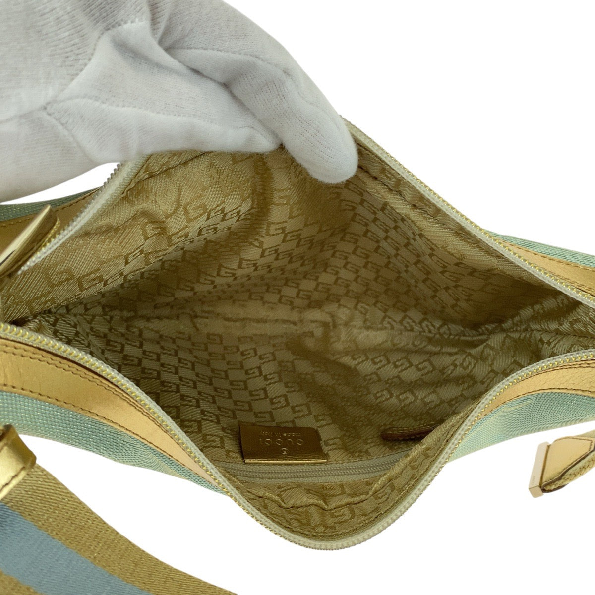 18180
GUCCI グッチ シェリーライン グリーン ゴールド キャンバス 001 4186 ホーボー ショルダーバッグ レディース A54