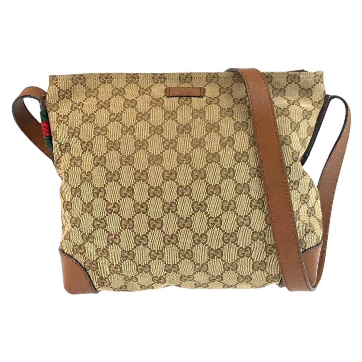 18181
GUCCI グッチ ベージュ ブラウン シルバー金具 GGキャンバス / レザー 337598 ショルダーバッグ メッセンジャーバッグ  レディース ABP40