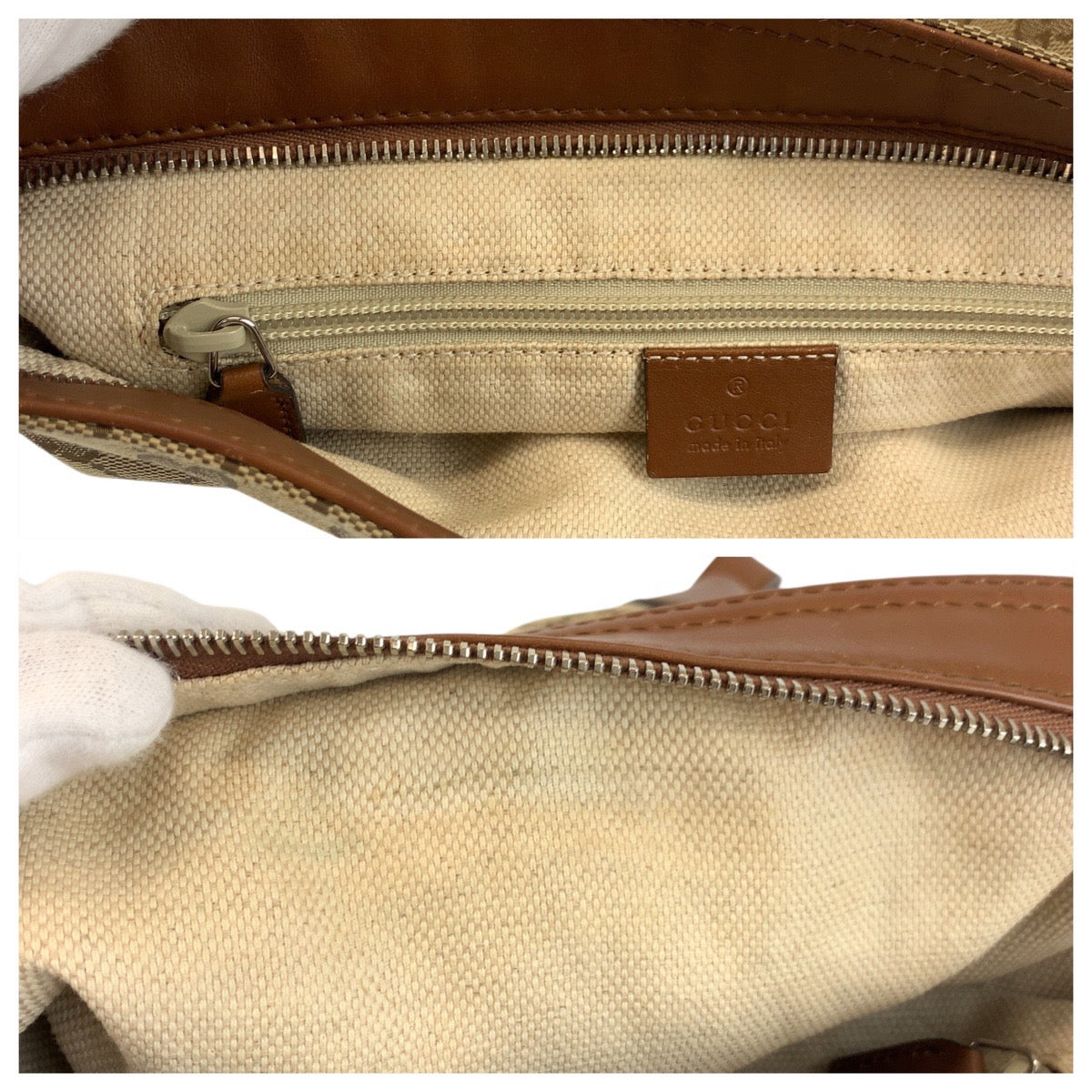 18181
GUCCI グッチ ベージュ ブラウン シルバー金具 GGキャンバス / レザー 337598 ショルダーバッグ メッセンジャーバッグ  レディース ABP40