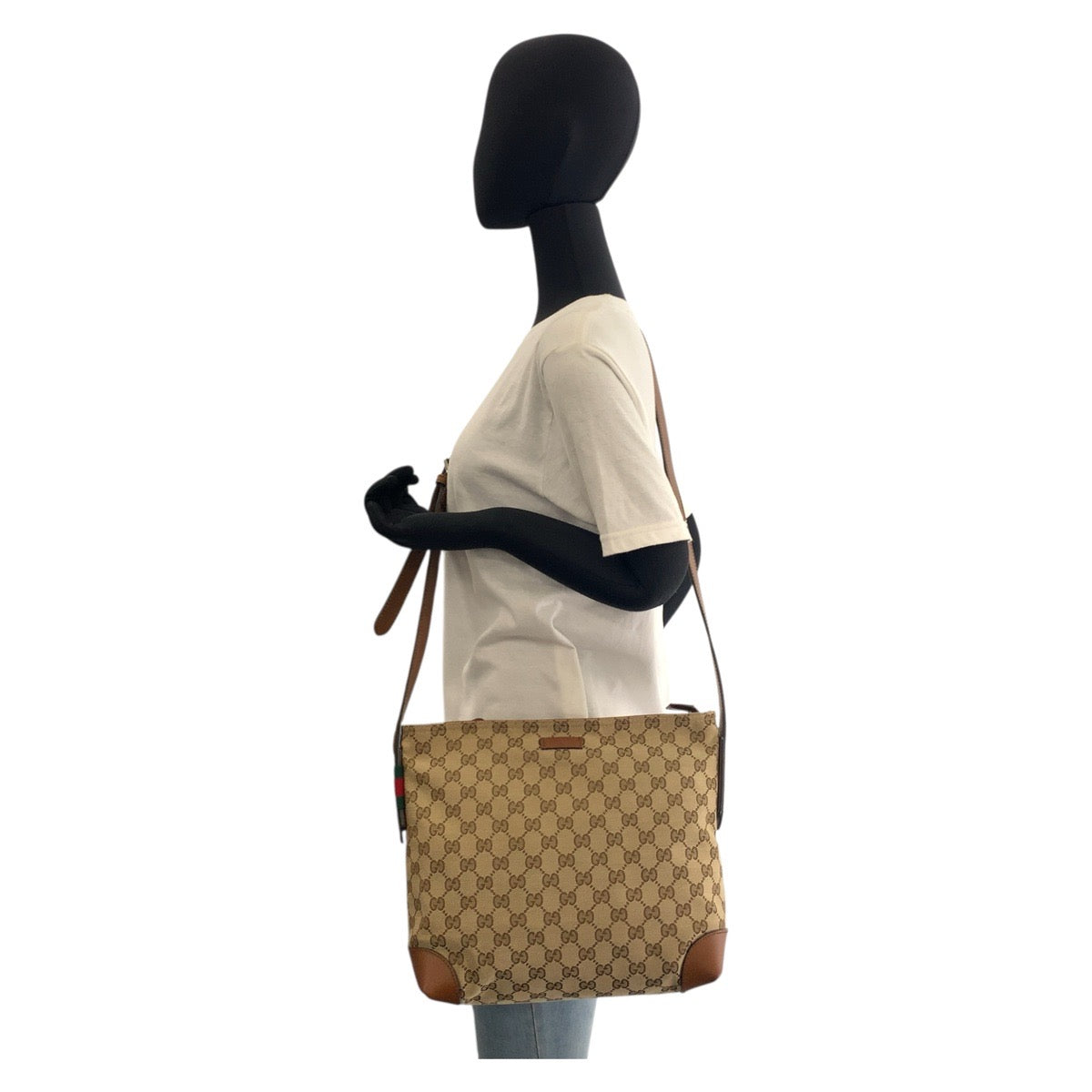 18181
GUCCI グッチ ベージュ ブラウン シルバー金具 GGキャンバス / レザー 337598 ショルダーバッグ メッセンジャーバッグ  レディース ABP40