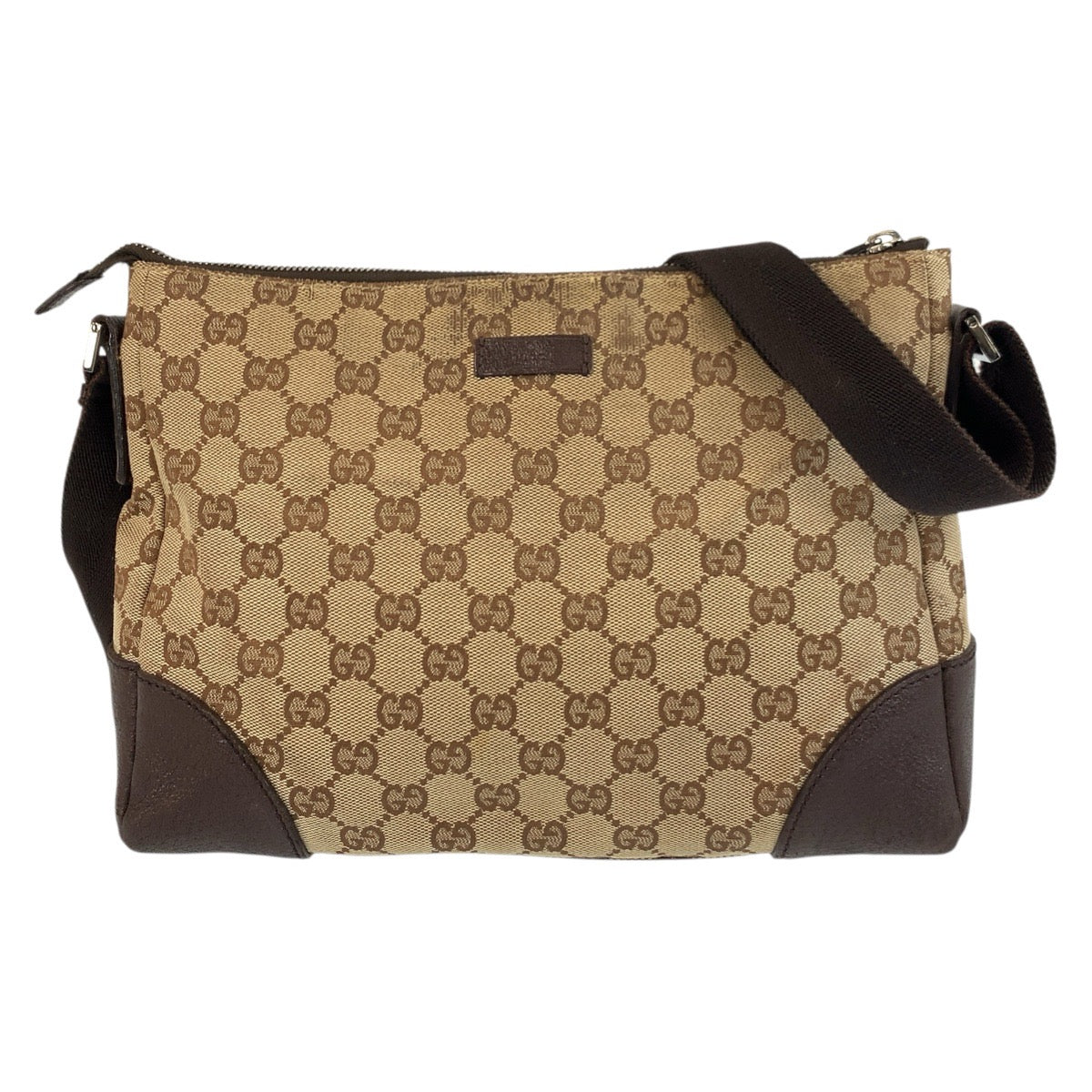 18182
GUCCI グッチ ベージュ ブラウン シルバー金具 GGキャンバス / レザー 114273 ショルダーバッグ メッセンジャーバッグ  レディース AB25