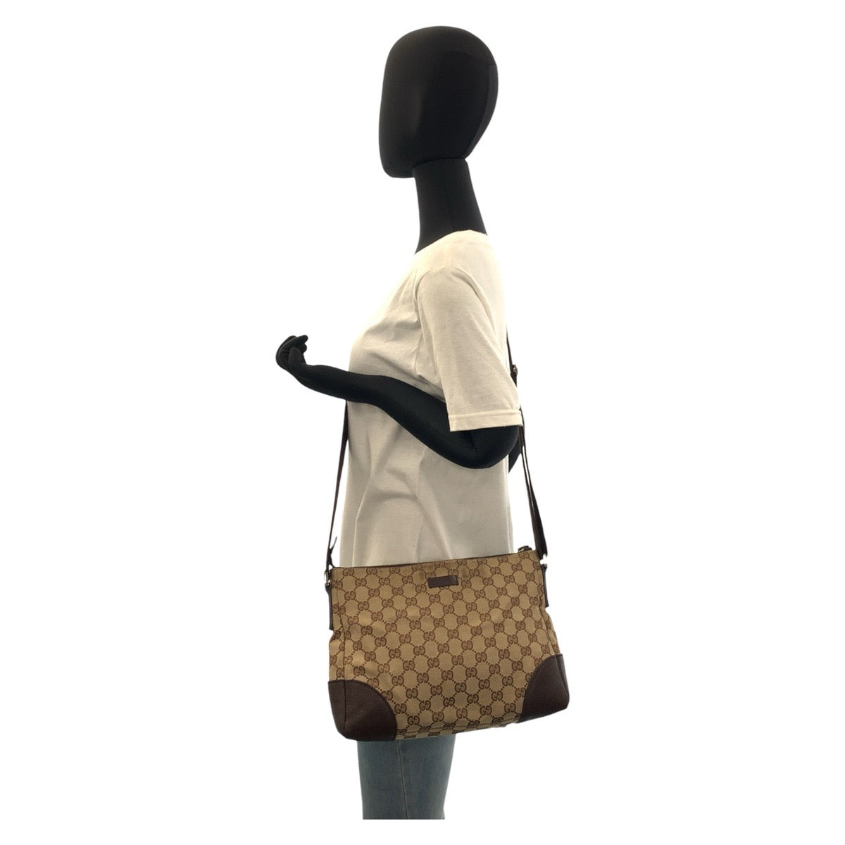 18182
GUCCI グッチ ベージュ ブラウン シルバー金具 GGキャンバス / レザー 114273 ショルダーバッグ メッセンジャーバッグ  レディース AB25
