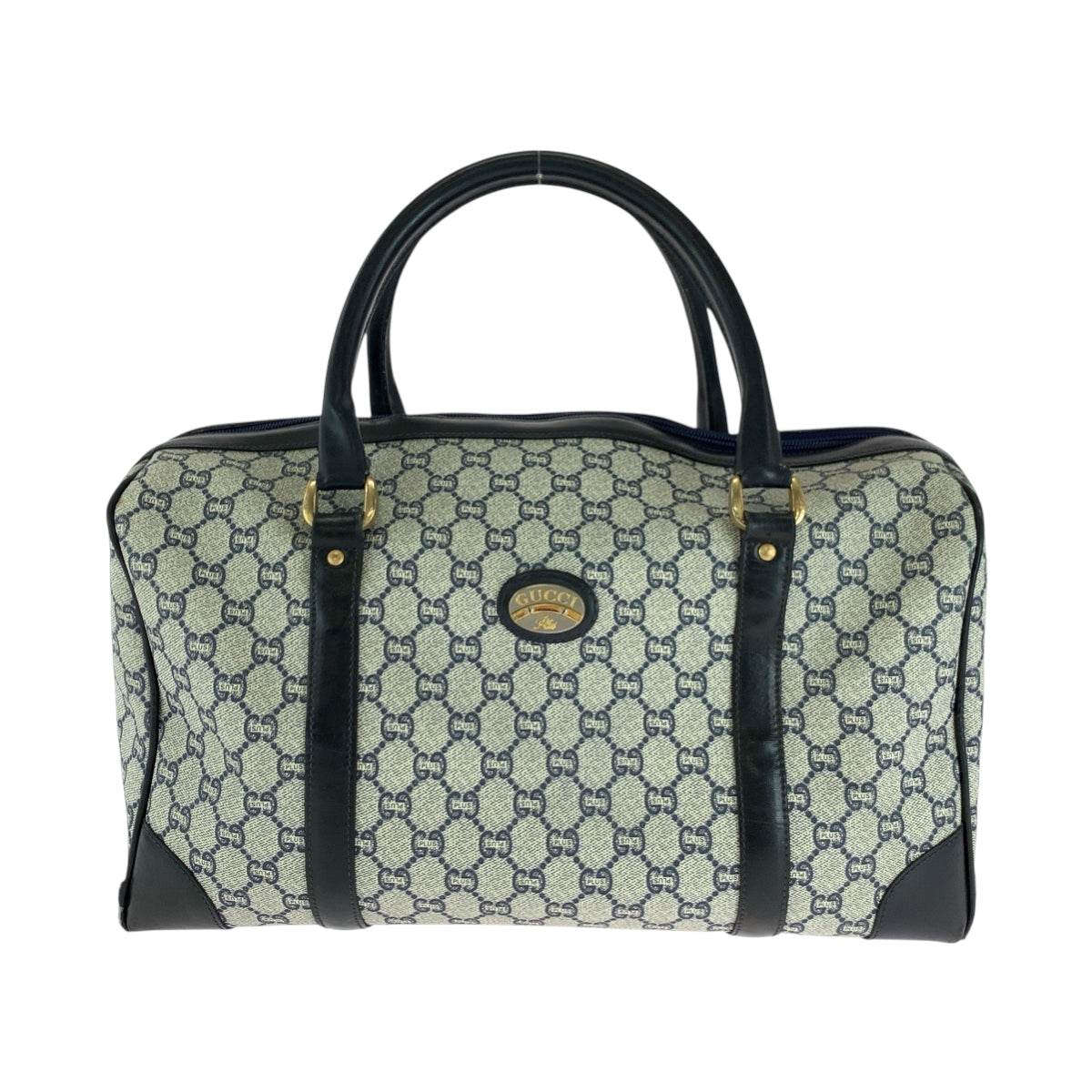 18184
GUCCI グッチ GGプラス 男女兼用 ネイビー グレー ゴールド金具 PVC ハンドバッグ ミニボストンバッグ  レディース AB19