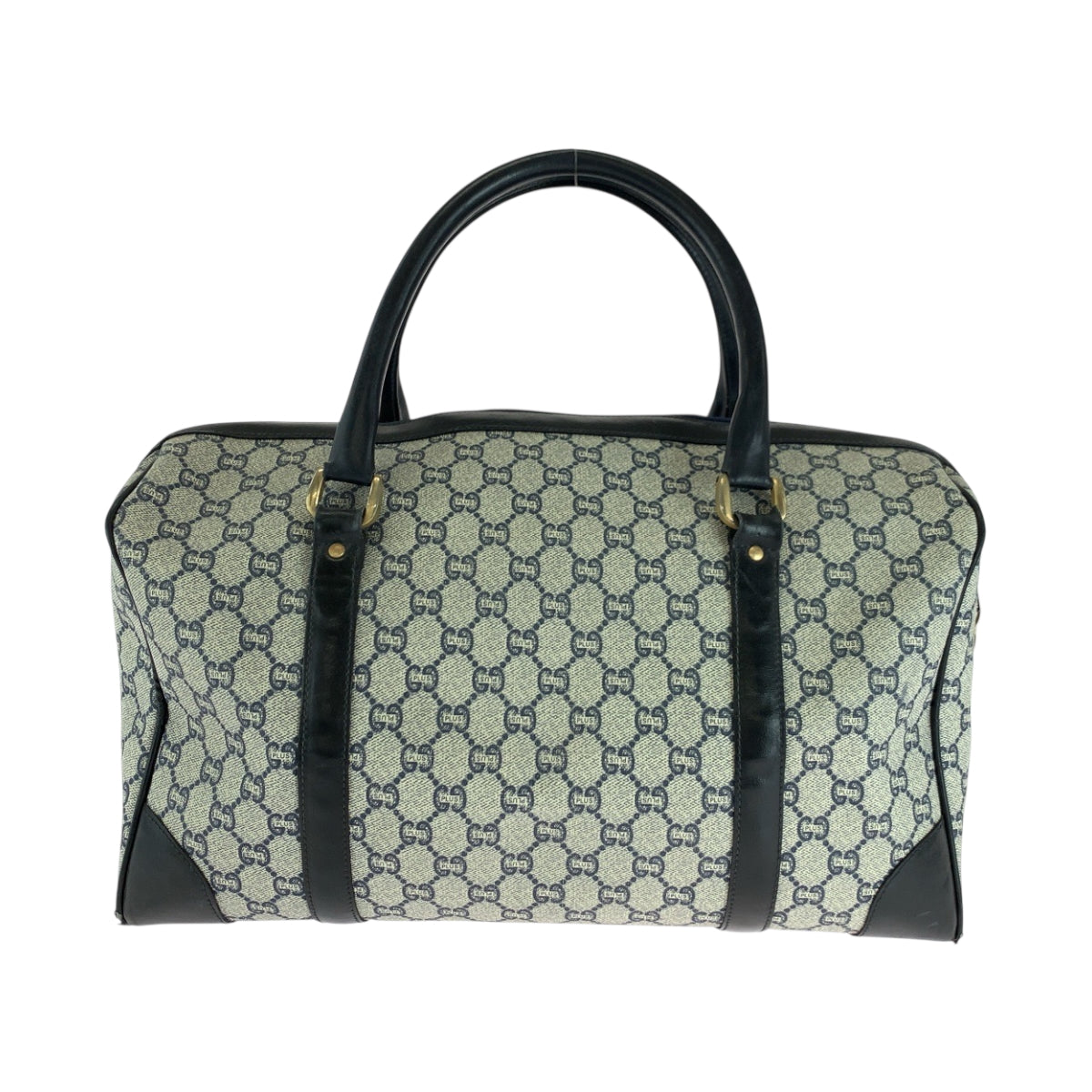 18184
GUCCI グッチ GGプラス 男女兼用 ネイビー グレー ゴールド金具 PVC ハンドバッグ ミニボストンバッグ  レディース AB19