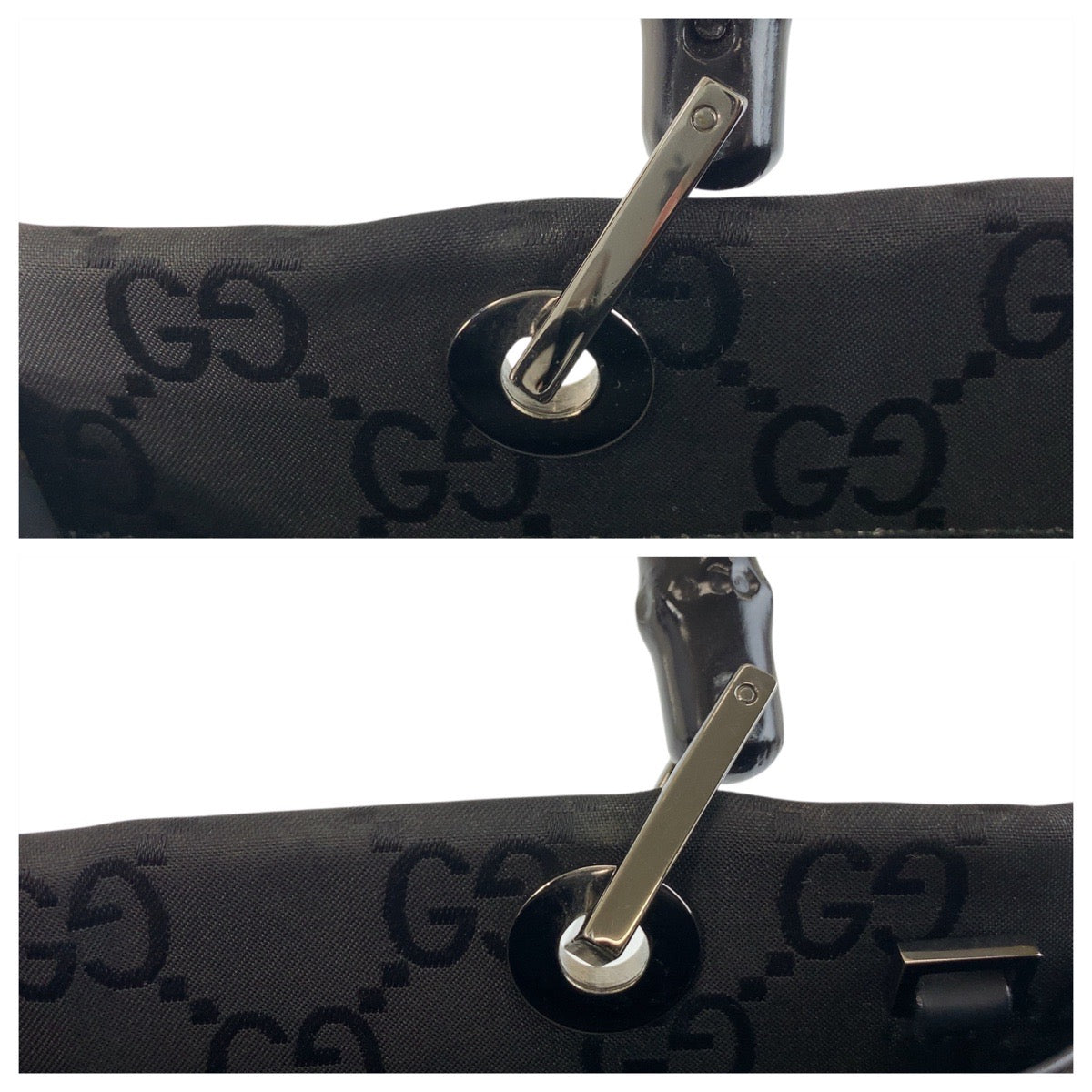18185
GUCCI グッチ バンブー ブラック 黒 シルバー金具 GGキャンバス 002 1016 ハンドバッグ トートバッグ レディース ABP38