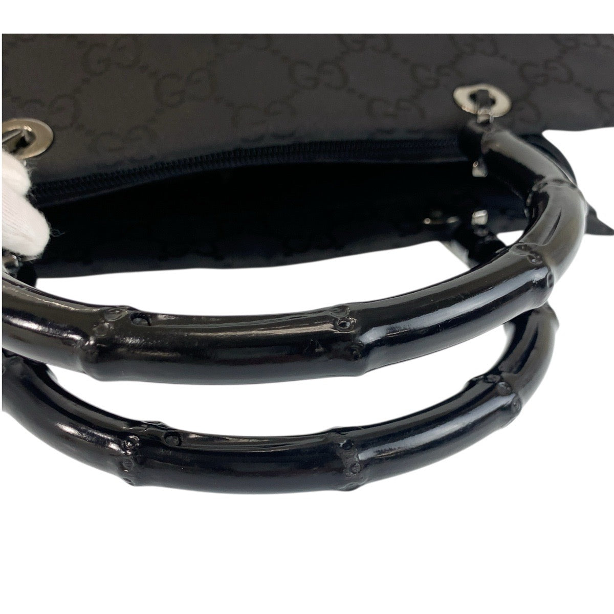 18185
GUCCI グッチ バンブー ブラック 黒 シルバー金具 GGキャンバス 002 1016 ハンドバッグ トートバッグ レディース ABP38