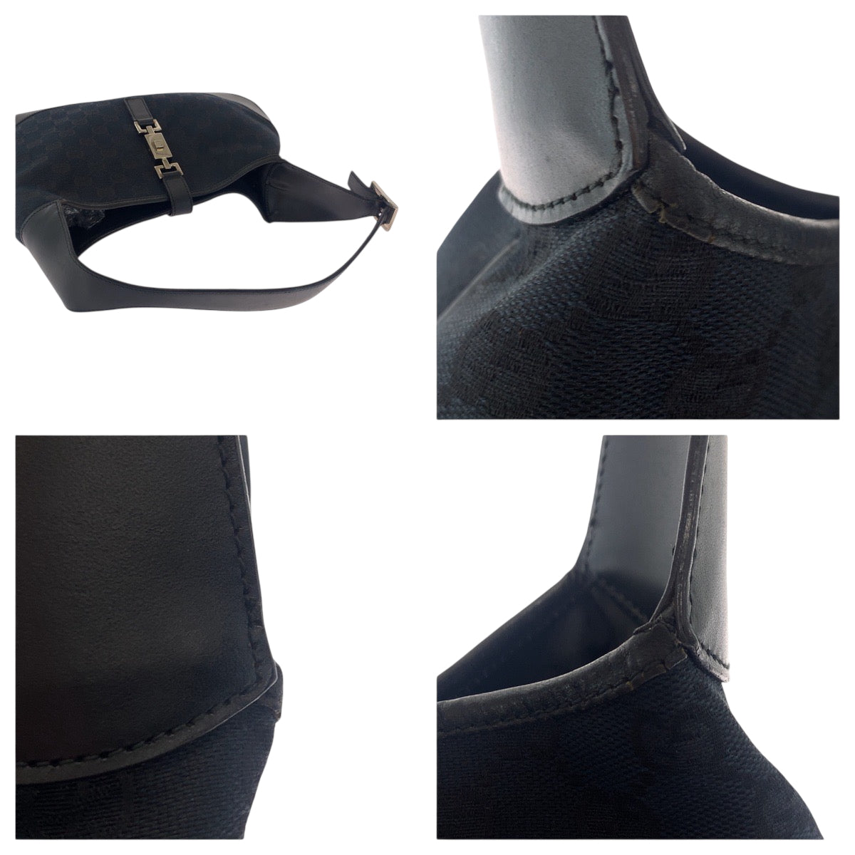 18188
GUCCI グッチ ジャッキー ブラック 黒 シルバー金具 GGキャンバス 001 3306 ホーボー ショルダーバッグ  レディース