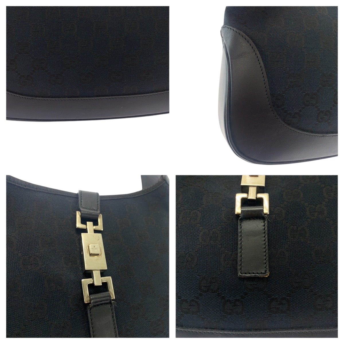 18188
GUCCI グッチ ジャッキー ブラック 黒 シルバー金具 GGキャンバス 001 3306 ホーボー ショルダーバッグ  レディース