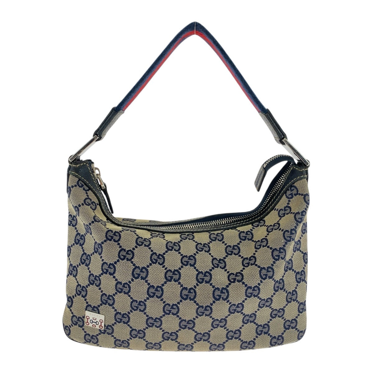 18189
GUCCI グッチ シェリーライン グレー ネイビー シルバー金具 GGキャンバス 145812 ショルダーバッグ  レディース AB27
