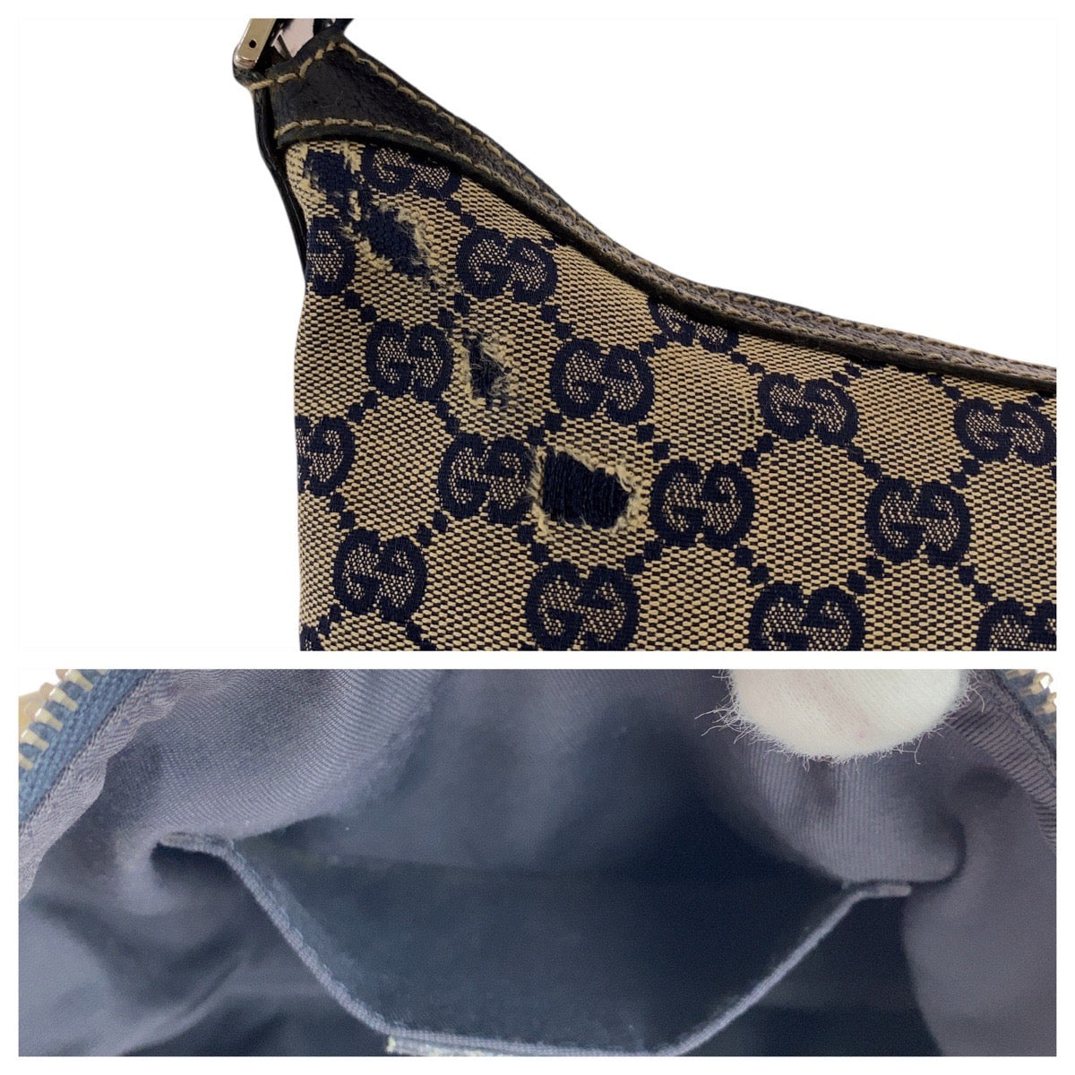 18189
GUCCI グッチ シェリーライン グレー ネイビー シルバー金具 GGキャンバス 145812 ショルダーバッグ  レディース AB27