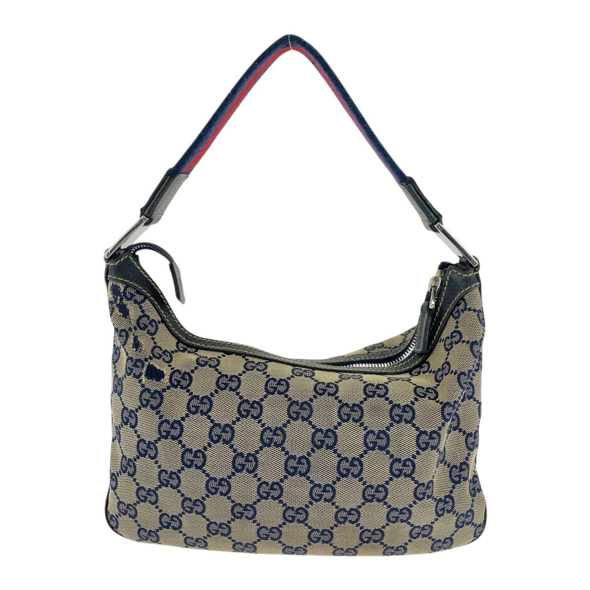 18189
GUCCI グッチ シェリーライン グレー ネイビー シルバー金具 GGキャンバス 145812 ショルダーバッグ  レディース AB27