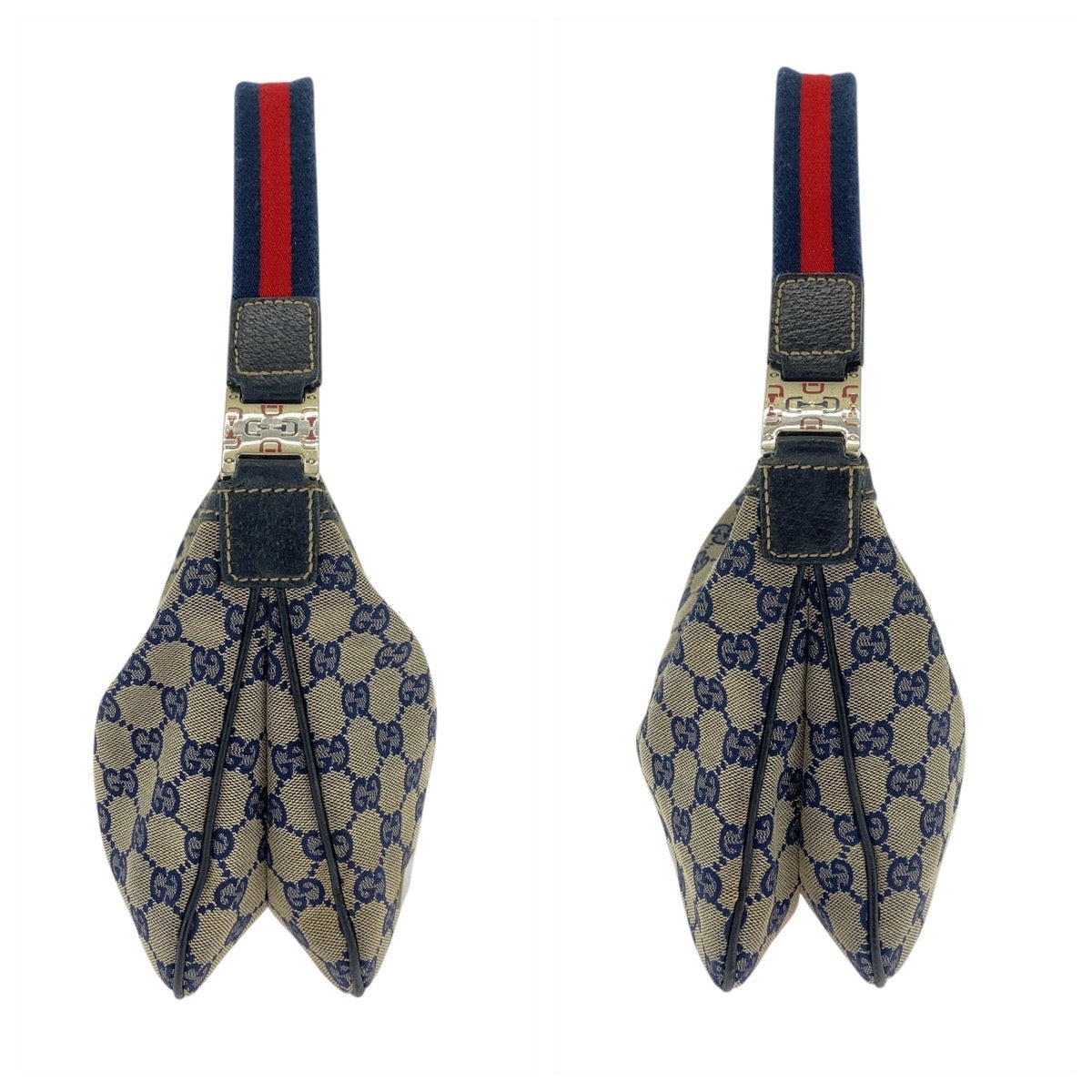 18189
GUCCI グッチ シェリーライン グレー ネイビー シルバー金具 GGキャンバス 145812 ショルダーバッグ  レディース AB27