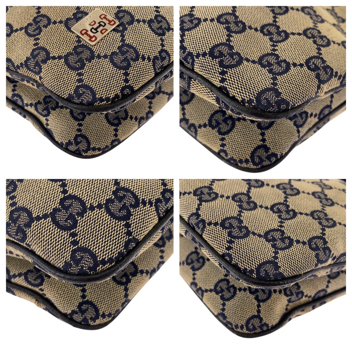 18189
GUCCI グッチ シェリーライン グレー ネイビー シルバー金具 GGキャンバス 145812 ショルダーバッグ  レディース AB27