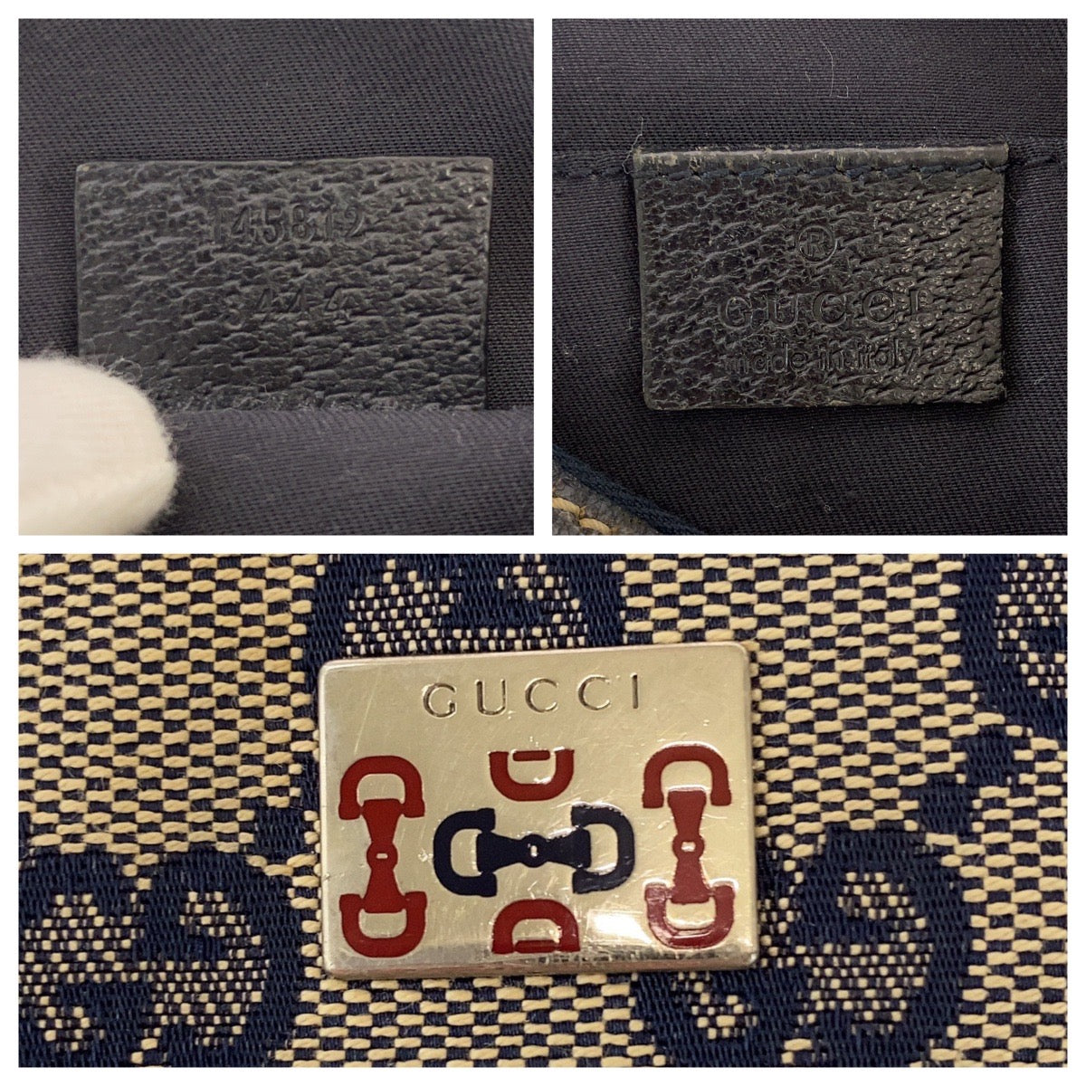 18189
GUCCI グッチ シェリーライン グレー ネイビー シルバー金具 GGキャンバス 145812 ショルダーバッグ  レディース AB27