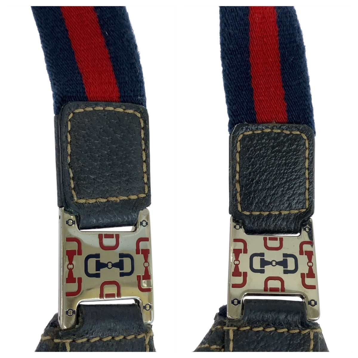 18189
GUCCI グッチ シェリーライン グレー ネイビー シルバー金具 GGキャンバス 145812 ショルダーバッグ  レディース AB27