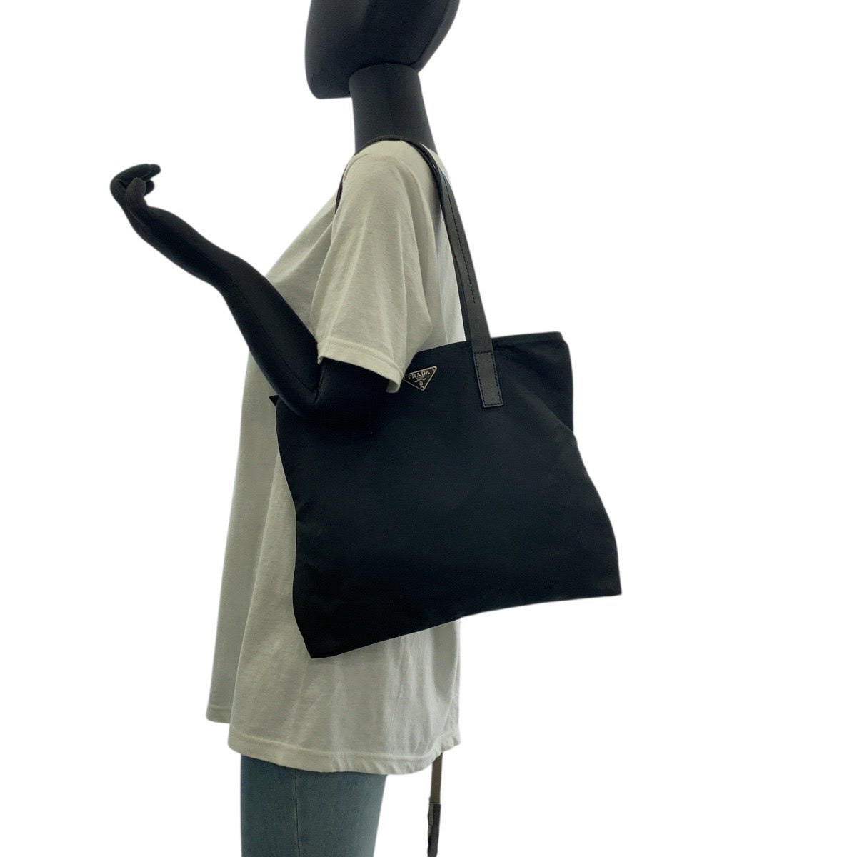 18190
PRADA Tessuto Triangle Logo Plate Black Silver Hardware Nylon / Leather Tote Bag Shoulder Bag Ladies ABP39