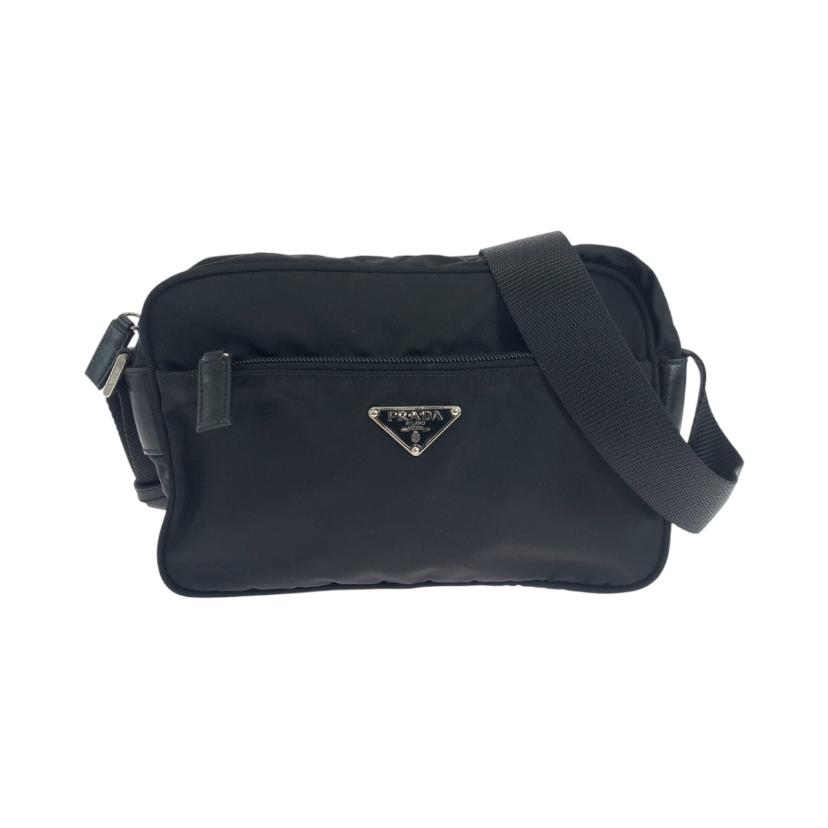 18193
PRADA プラダ テスート 三角ロゴプレート ブラック 黒 シルバー金具 ナイロン ショルダーバッグ ポシェット カメラバッグ  メンズ