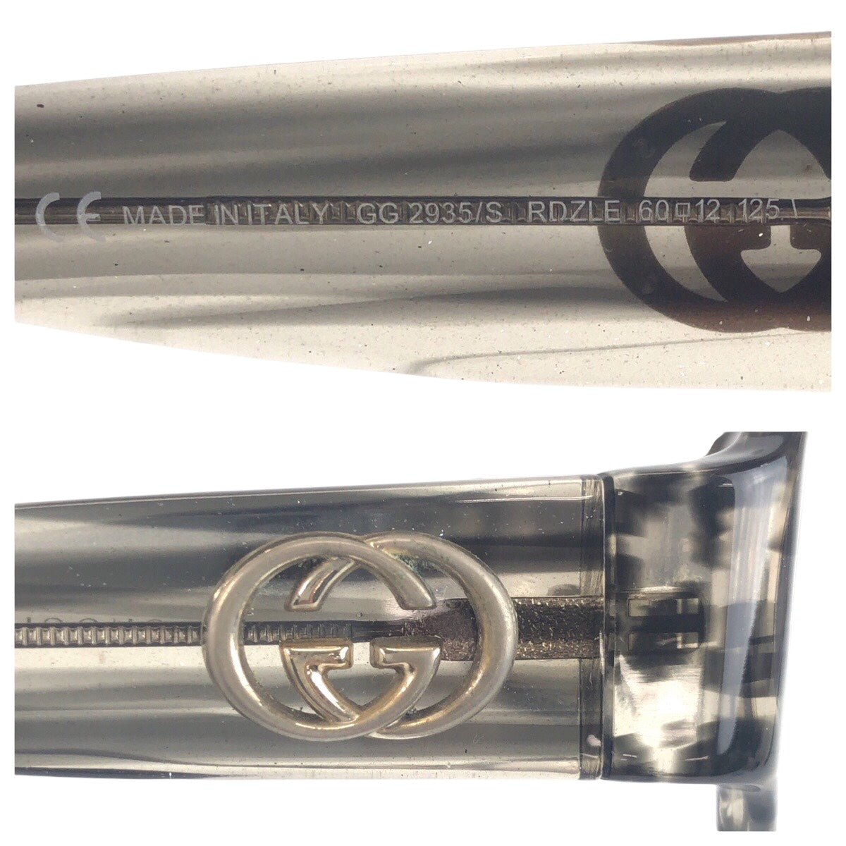 18196
GUCCI グッチ ラメ インターロッキング クリア グレー シルバー金具 プラスチック GG 2935/S RDZLE 60◻︎12 125 サングラス 男女兼用 スクエア  メンズ ABP