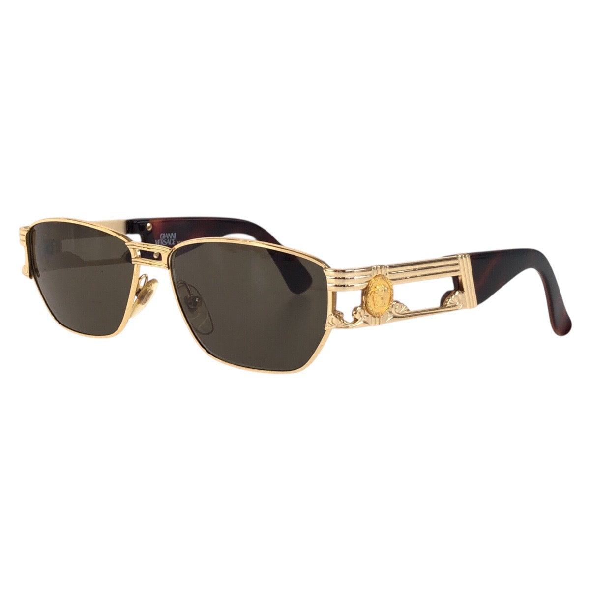 18204
Gianni Versace ジャンニ ヴェルサーチ ヴィンテージ ゴールド ブラウン ゴールド金具 プラスチック / メタル MOD S74 COL 030 サングラス ウェリントン  メンズ A