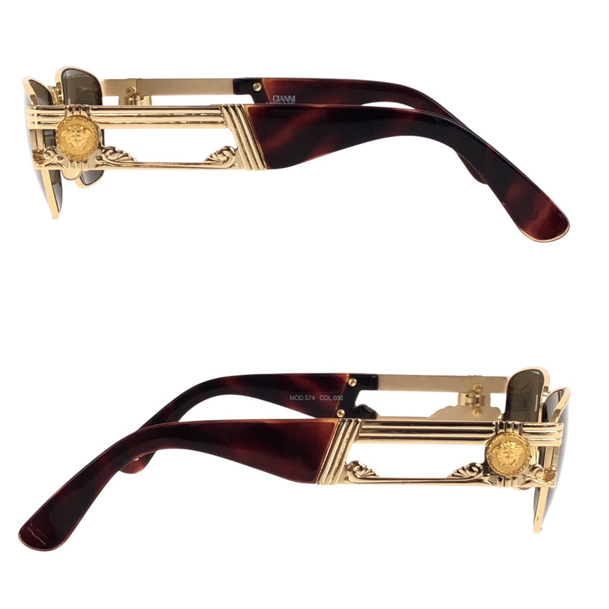 18204
Gianni Versace ジャンニ ヴェルサーチ ヴィンテージ ゴールド ブラウン ゴールド金具 プラスチック / メタル MOD S74 COL 030 サングラス ウェリントン  メンズ A