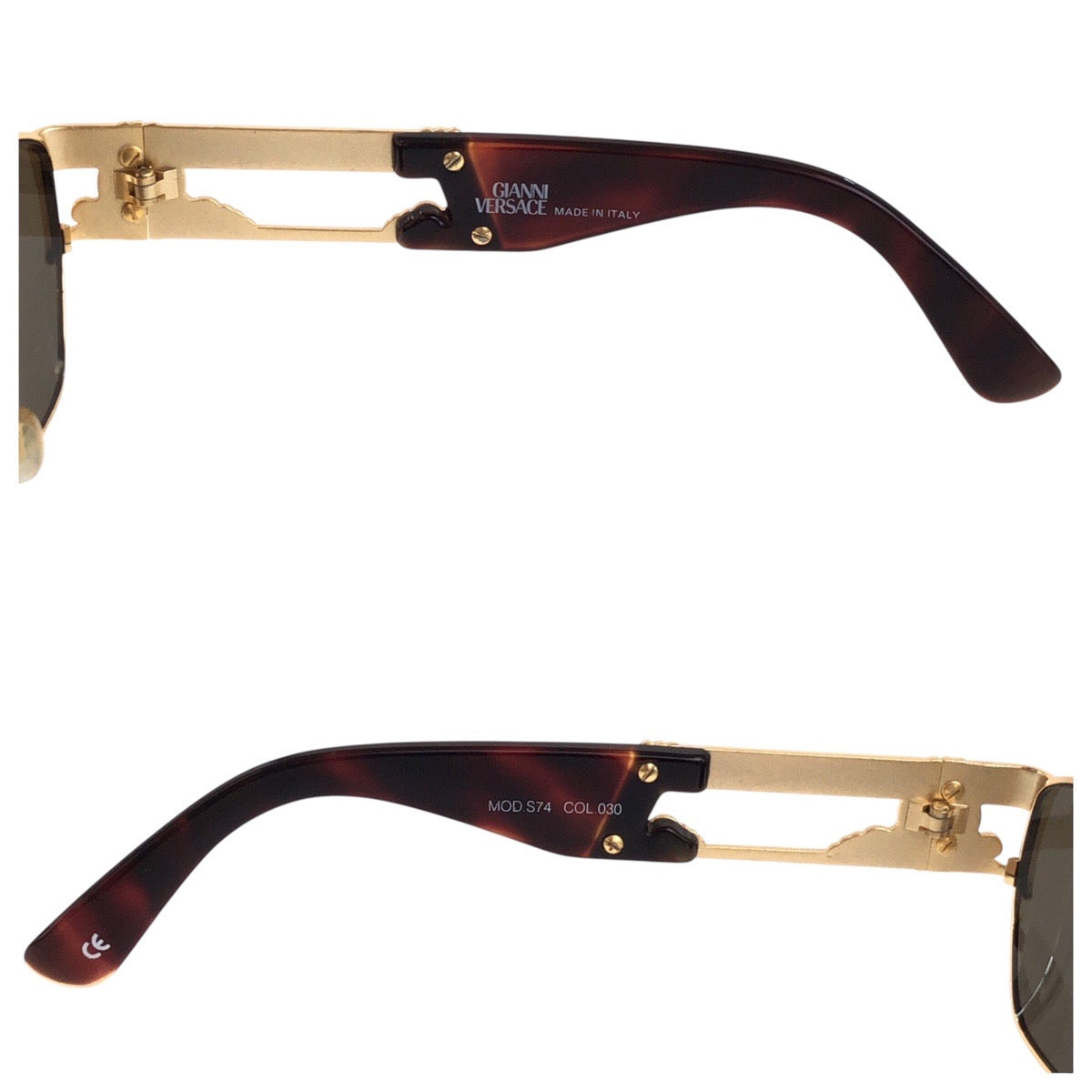 18204
Gianni Versace ジャンニ ヴェルサーチ ヴィンテージ ゴールド ブラウン ゴールド金具 プラスチック / メタル MOD S74 COL 030 サングラス ウェリントン  メンズ A