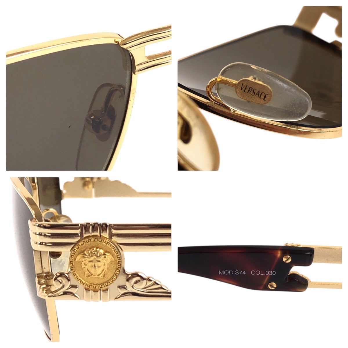 18204
Gianni Versace ジャンニ ヴェルサーチ ヴィンテージ ゴールド ブラウン ゴールド金具 プラスチック / メタル MOD S74 COL 030 サングラス ウェリントン  メンズ A