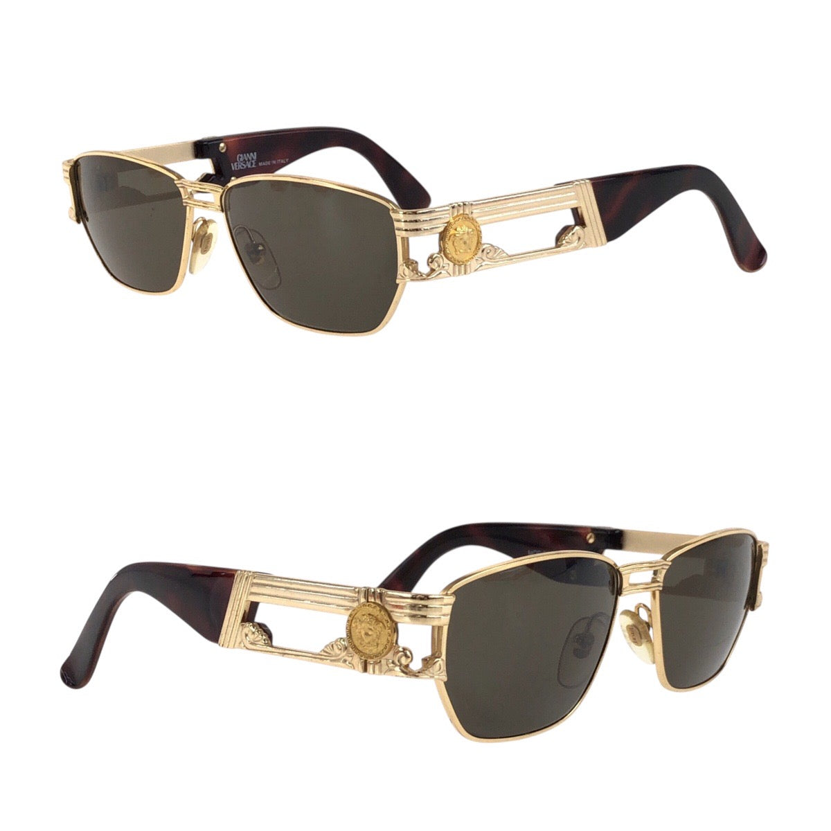 18204
Gianni Versace ジャンニ ヴェルサーチ ヴィンテージ ゴールド ブラウン ゴールド金具 プラスチック / メタル MOD S74 COL 030 サングラス ウェリントン  メンズ A
