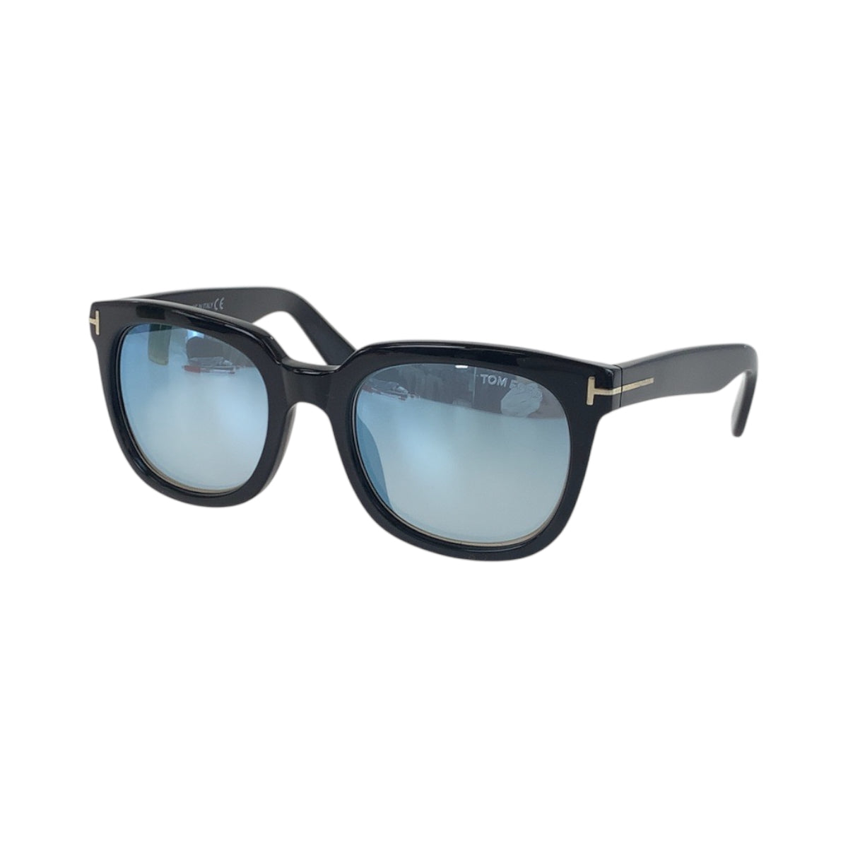 18206
TOM FORD トムフォード ブラック 黒 ブルー プラスチック TF211AF サングラス ミラーレンズ ウェリントン  メンズ A26
