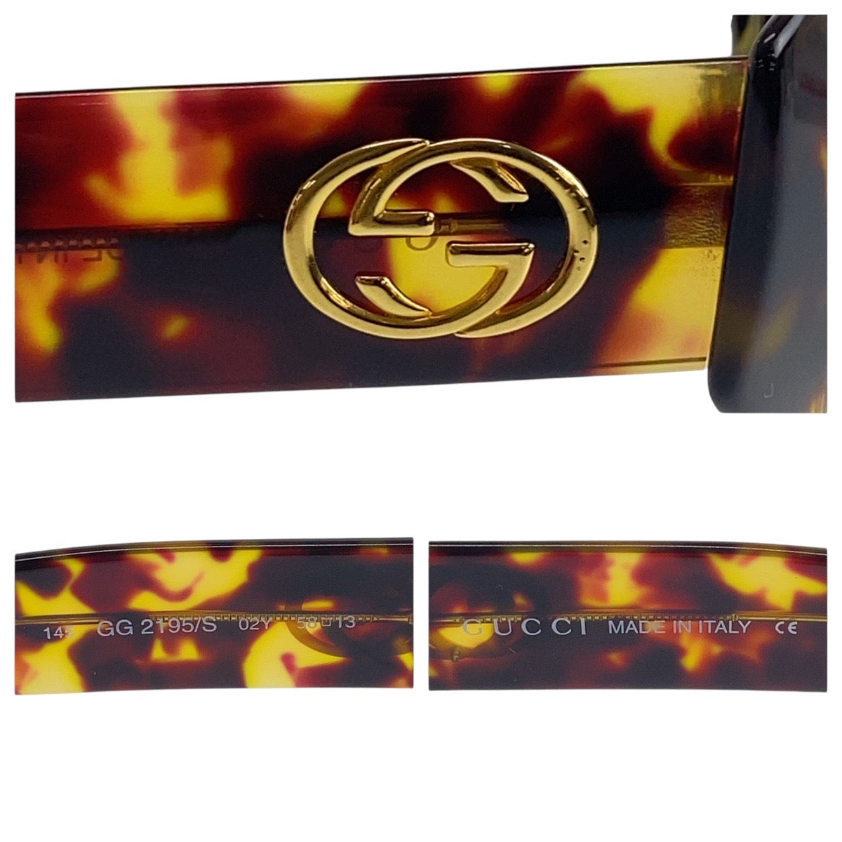 18207
GUCCI グッチ インターロッキング 男女兼用 ブラウン マーブル ゴールド金具 プラスチック GG2195 S 02Y 58 口13 145 サングラス オーバル  レディース A21