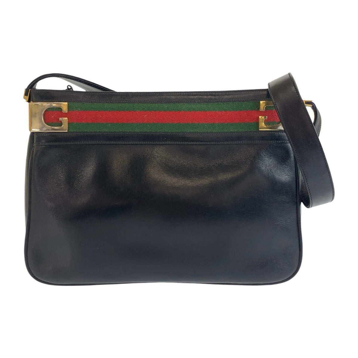 18210
GUCCI グッチ ヴィンテージ シェリーライン オールドグッチ ブラック 黒 ゴールド金具 レザー ショルダーバッグ ポシェット  レディース ABP46