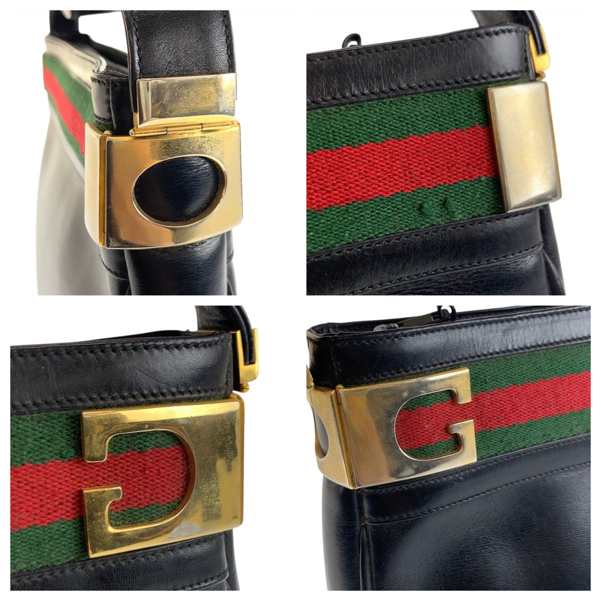 18210
GUCCI グッチ ヴィンテージ シェリーライン オールドグッチ ブラック 黒 ゴールド金具 レザー ショルダーバッグ ポシェット  レディース ABP46