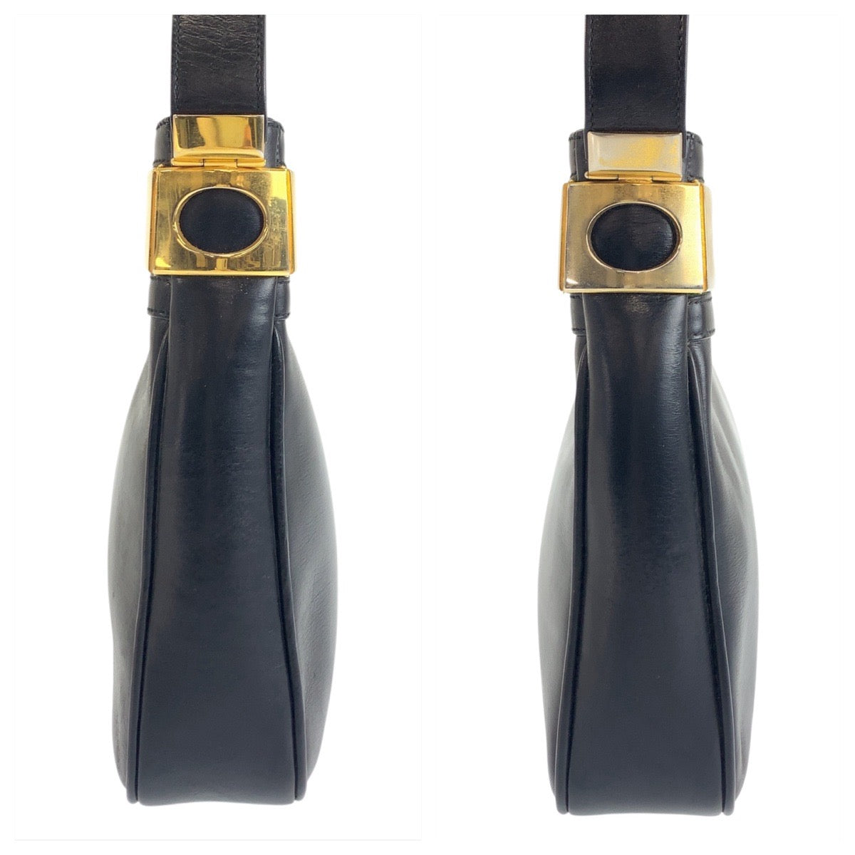 18210
GUCCI グッチ ヴィンテージ シェリーライン オールドグッチ ブラック 黒 ゴールド金具 レザー ショルダーバッグ ポシェット  レディース ABP46