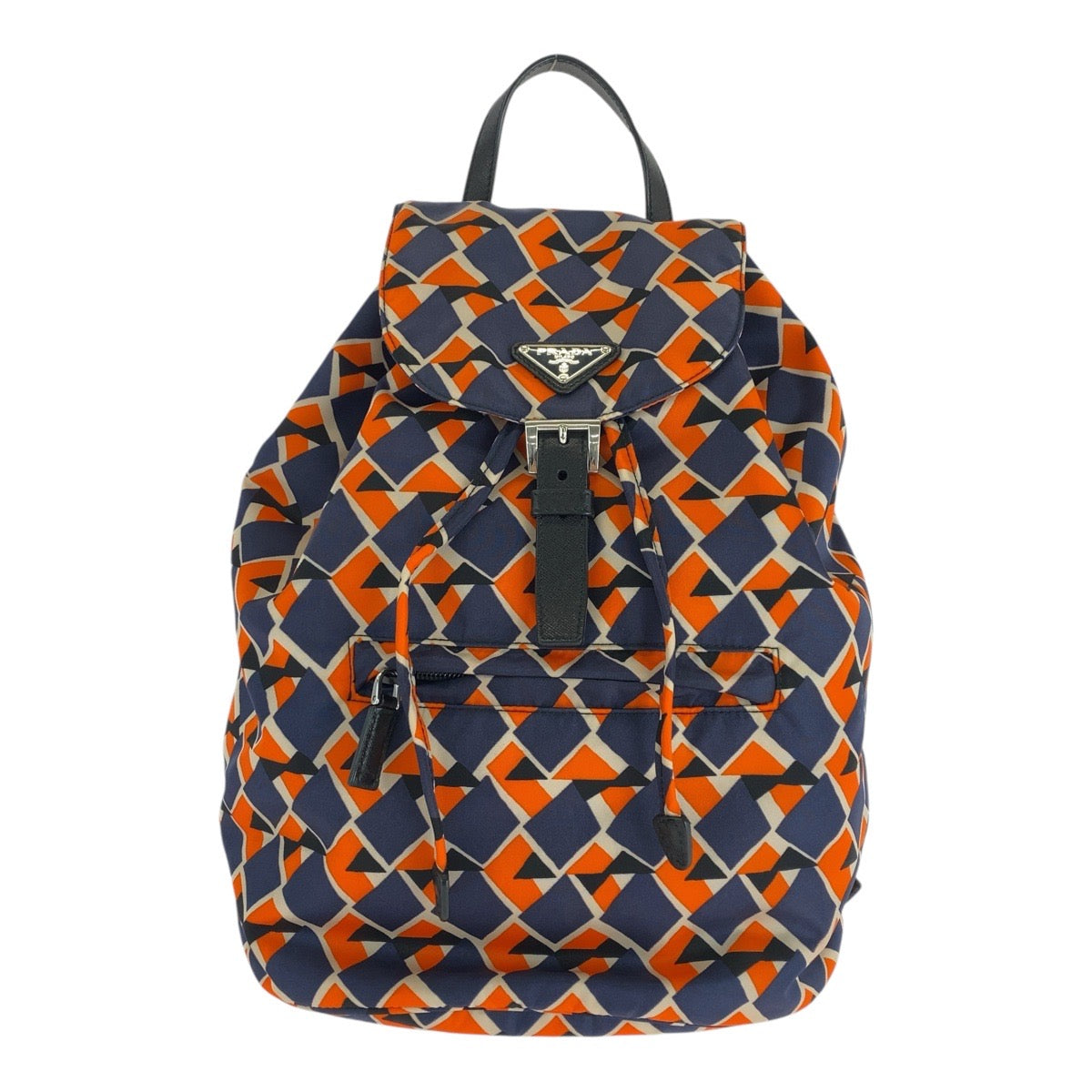 18211
PRADA プラダ テスート 三角ロゴプレート オレンジ ネイビー シルバー金具 ナイロン / レザー リュック バックパック レディース A62