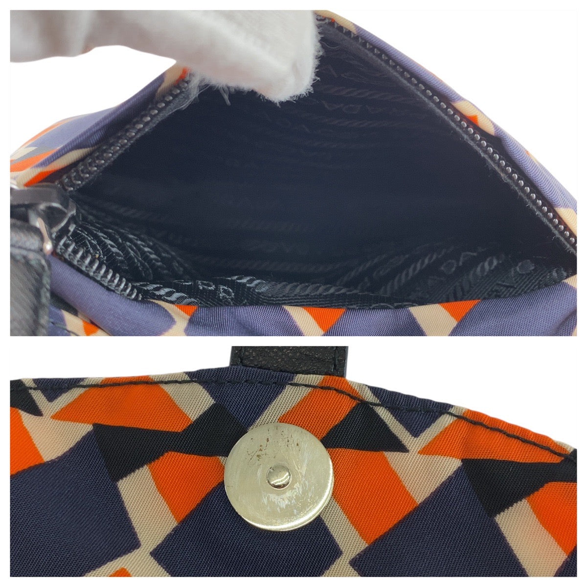 18211
PRADA プラダ テスート 三角ロゴプレート オレンジ ネイビー シルバー金具 ナイロン / レザー リュック バックパック レディース A62