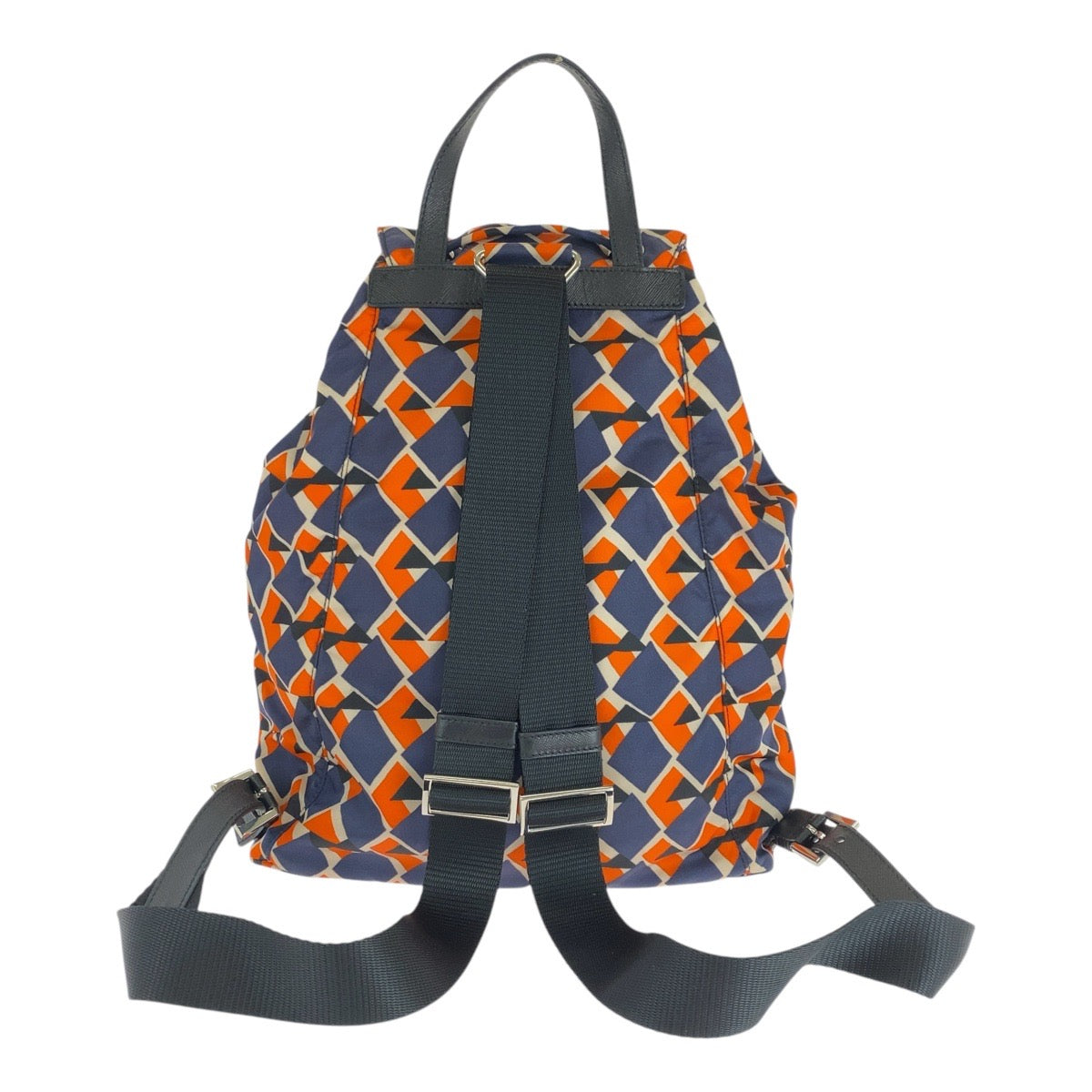 18211
PRADA プラダ テスート 三角ロゴプレート オレンジ ネイビー シルバー金具 ナイロン / レザー リュック バックパック レディース A62