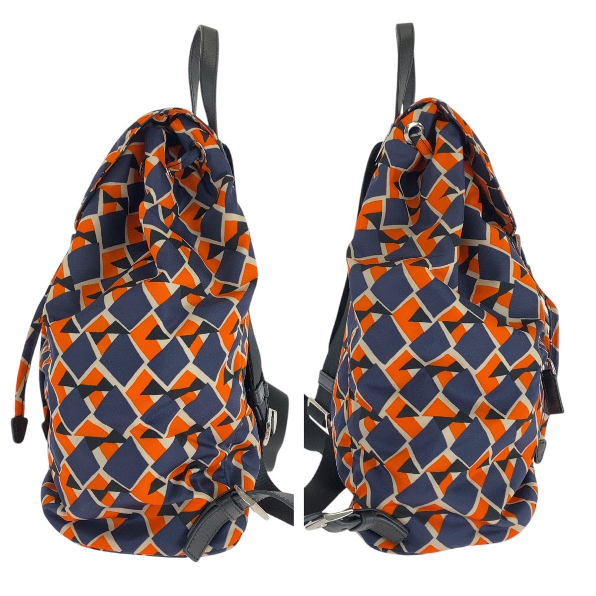 18211
PRADA プラダ テスート 三角ロゴプレート オレンジ ネイビー シルバー金具 ナイロン / レザー リュック バックパック レディース A62