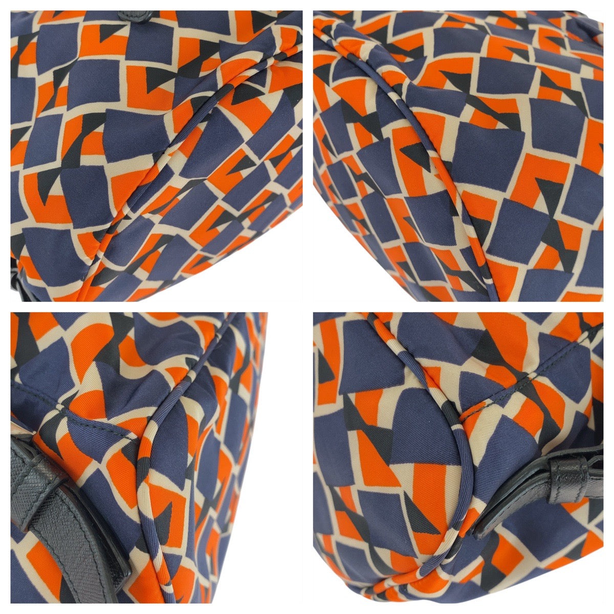 18211
PRADA プラダ テスート 三角ロゴプレート オレンジ ネイビー シルバー金具 ナイロン / レザー リュック バックパック レディース A62