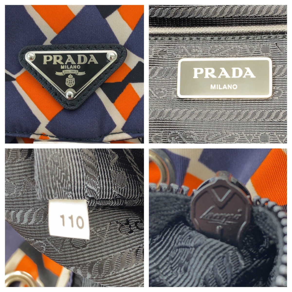 18211
PRADA プラダ テスート 三角ロゴプレート オレンジ ネイビー シルバー金具 ナイロン / レザー リュック バックパック レディース A62