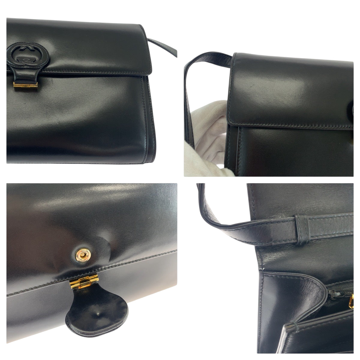 18212
GUCCI グッチ ヴィンテージ オールドグッチ ブラック 黒 ゴールド金具 レザー 26 004 0297 ショルダーバッグ クラッチバッグ 2way  レディース A63