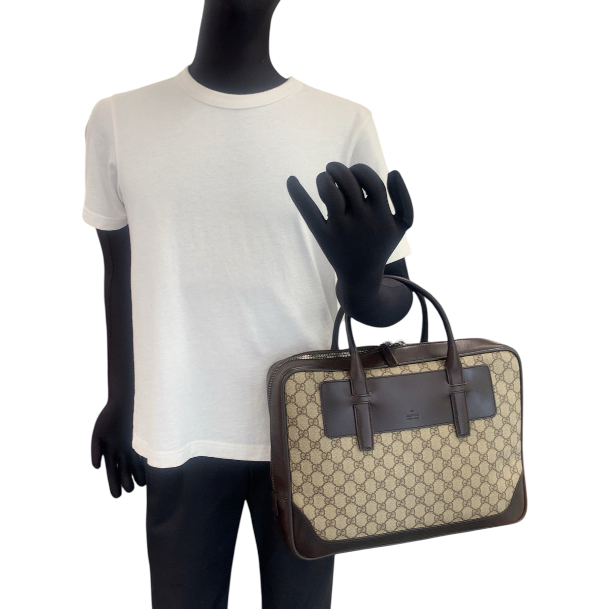 18213
GUCCI グッチ ベージュ ブラウン シルバー金具 GGスプリームキャンバス 101666 ビジネスバッグ ハンドバッグ  レディース ABP52