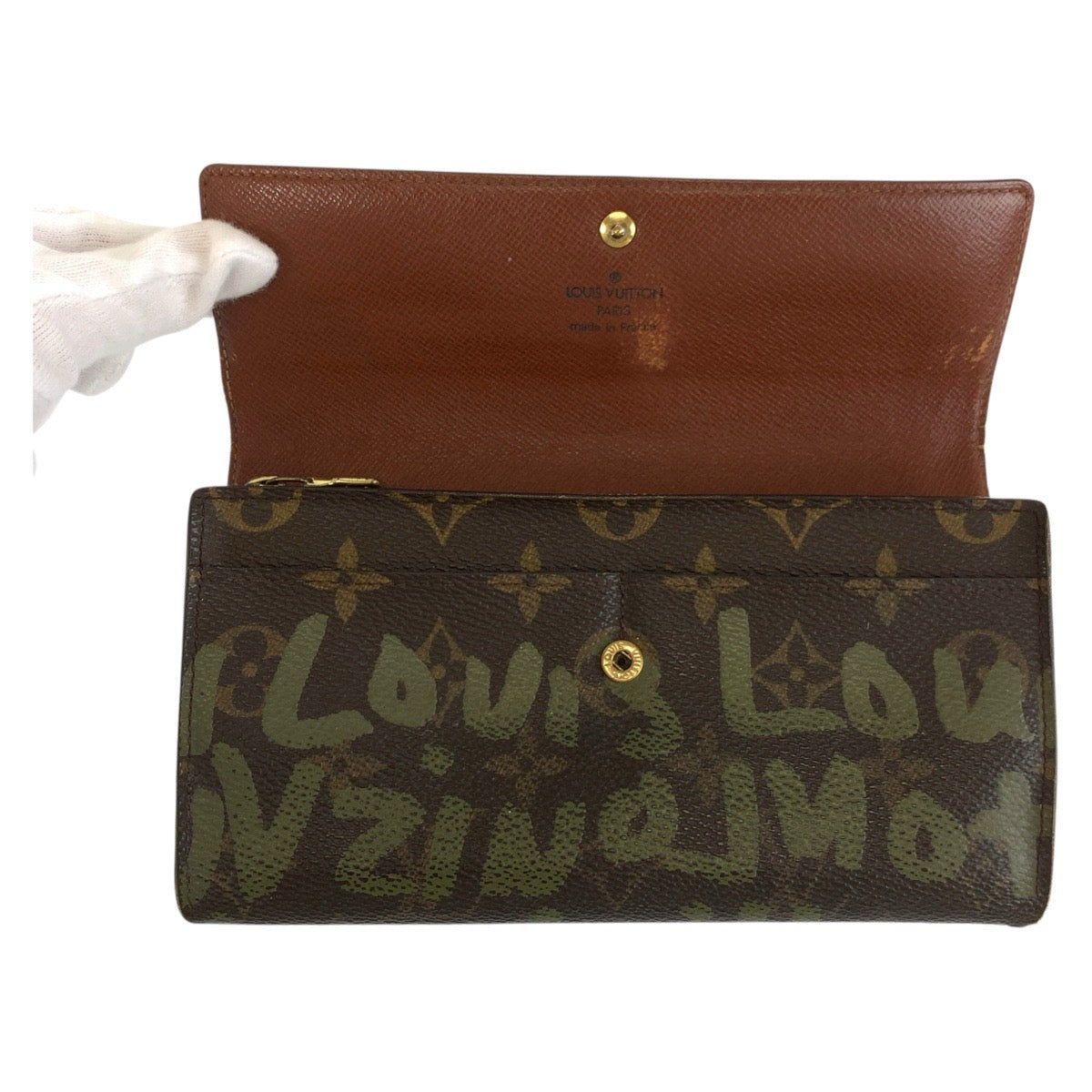 18288
LOUIS VUITTON ルイヴィトン モノグラム グラフィティ ポルト モネ クレディ カーキ ブラウン ゴールド金具 PVC M92188 長財布 ロングウォレット  メンズ