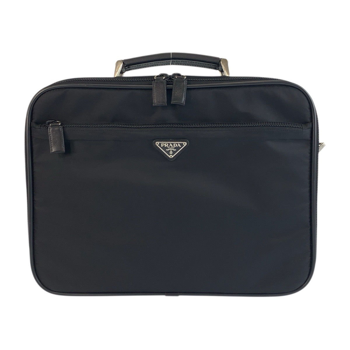 18314
PRADA プラダ テスート 三角ロゴプレート ブラック 黒 シルバー金具 ナイロン / レザー ビジネスバッグ ブリーフケース メンズ SA77