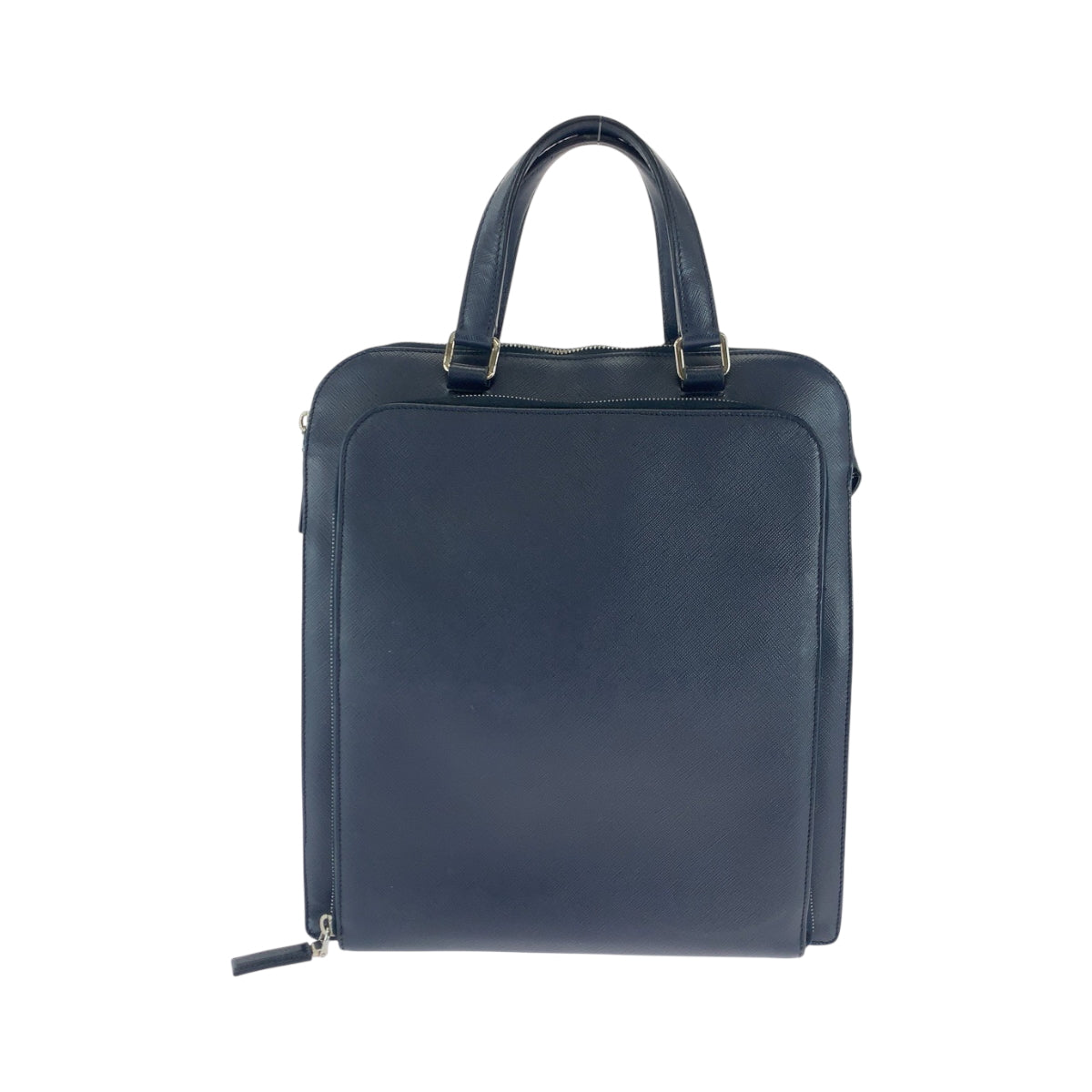 18315
PRADA プラダ サフィアーノ 三角ロゴプレート ネイビー シルバー金具 レザー VR0081 ビジネスバッグ トートバッグ  レディース ABP70